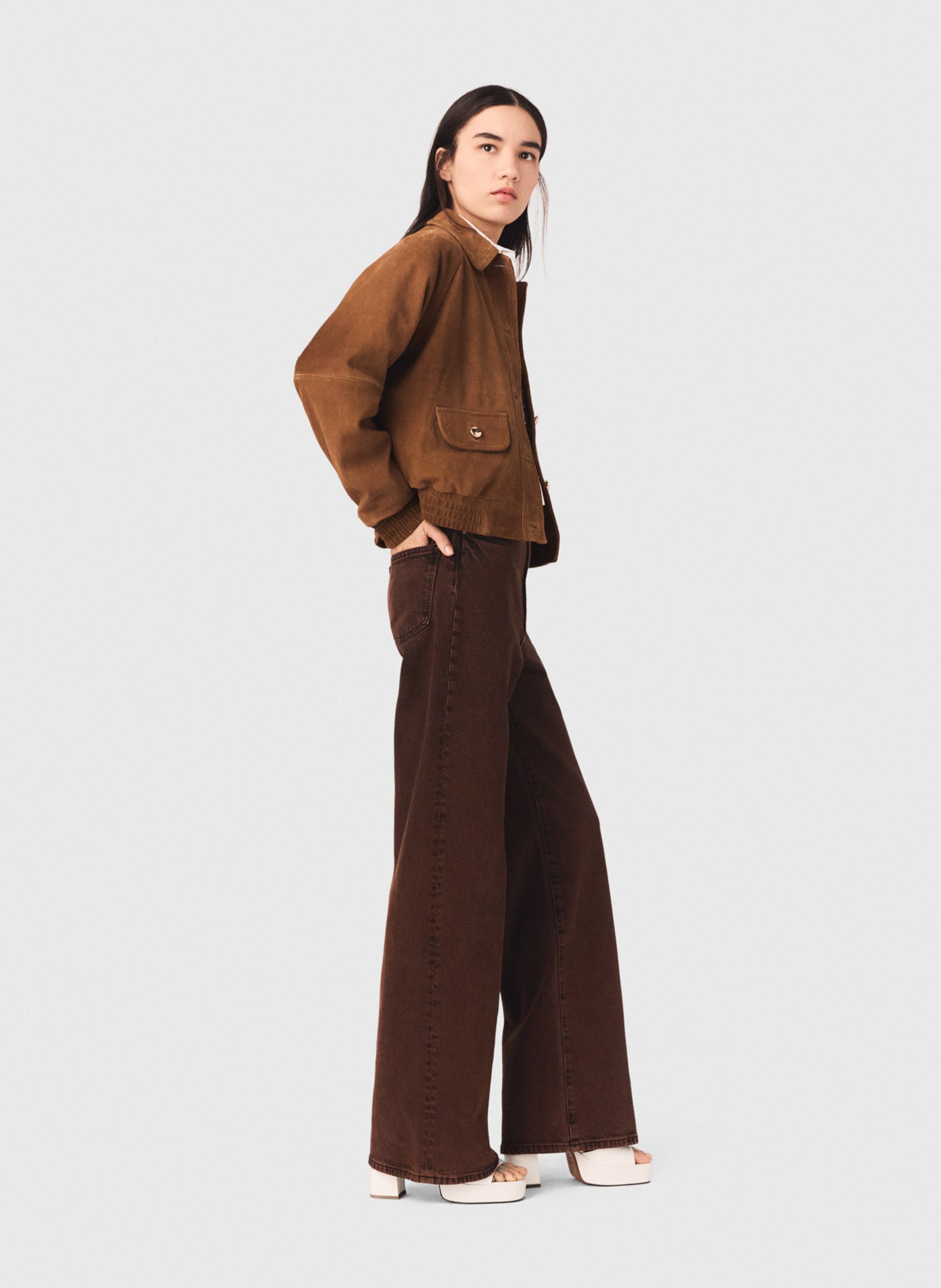 Jean droit en coton mélangé MAJE Marron
