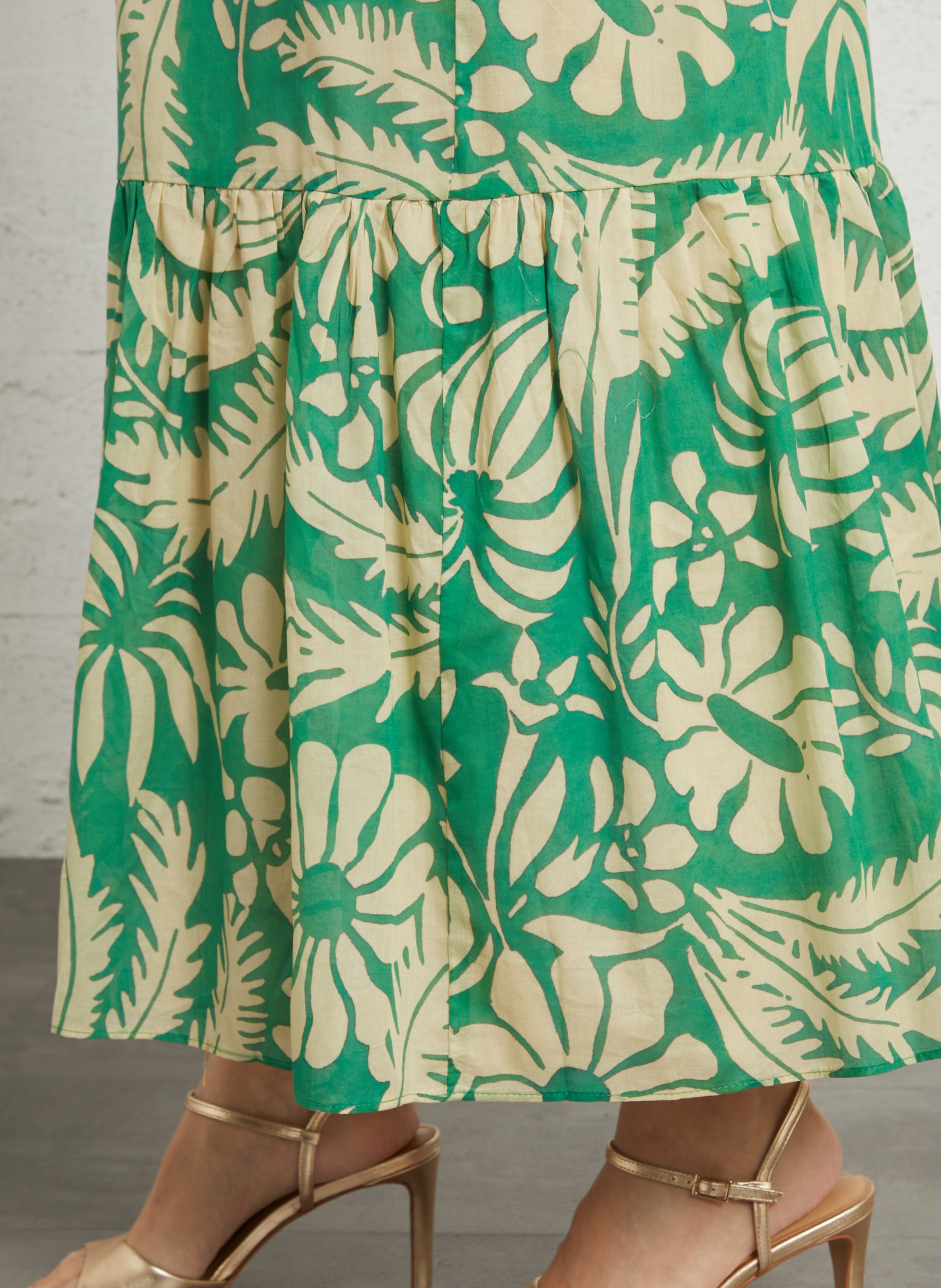 Vestido largo de algodón con cuello de pico SUD EXPRESS Verde