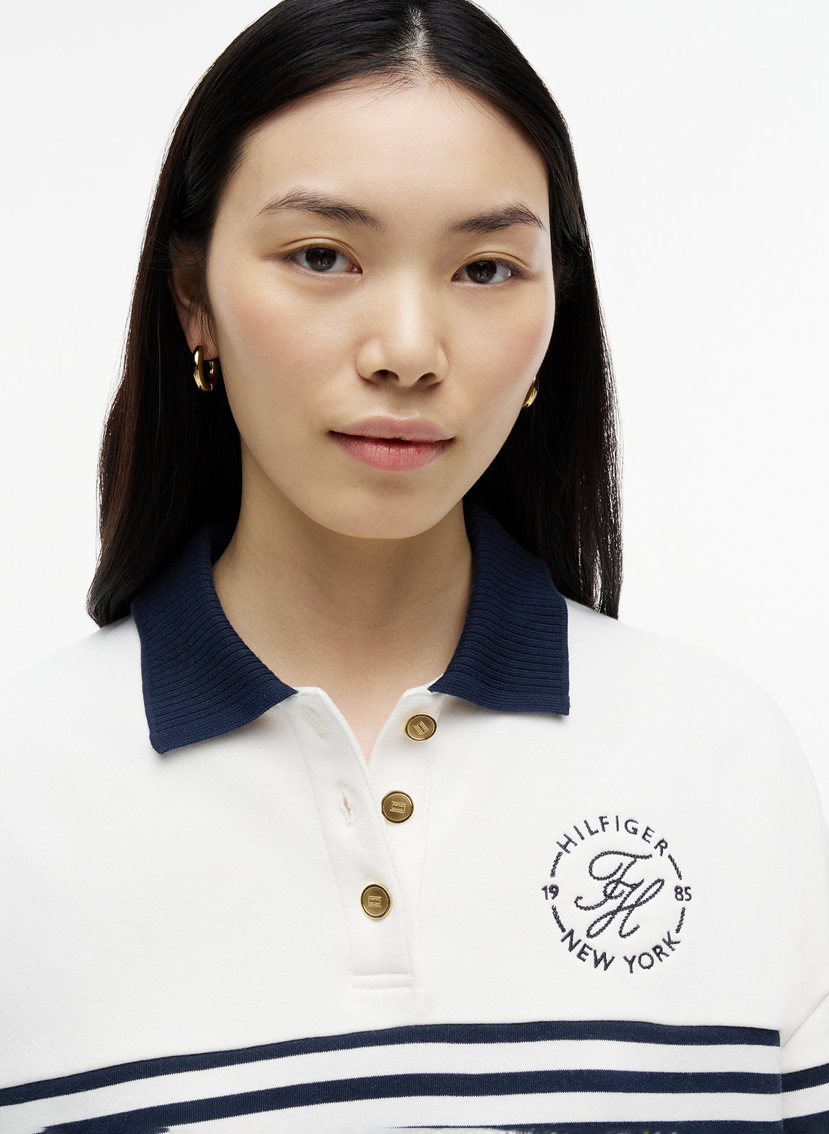 Polo collar striped sweatshirt TOMMY HILFIGER White