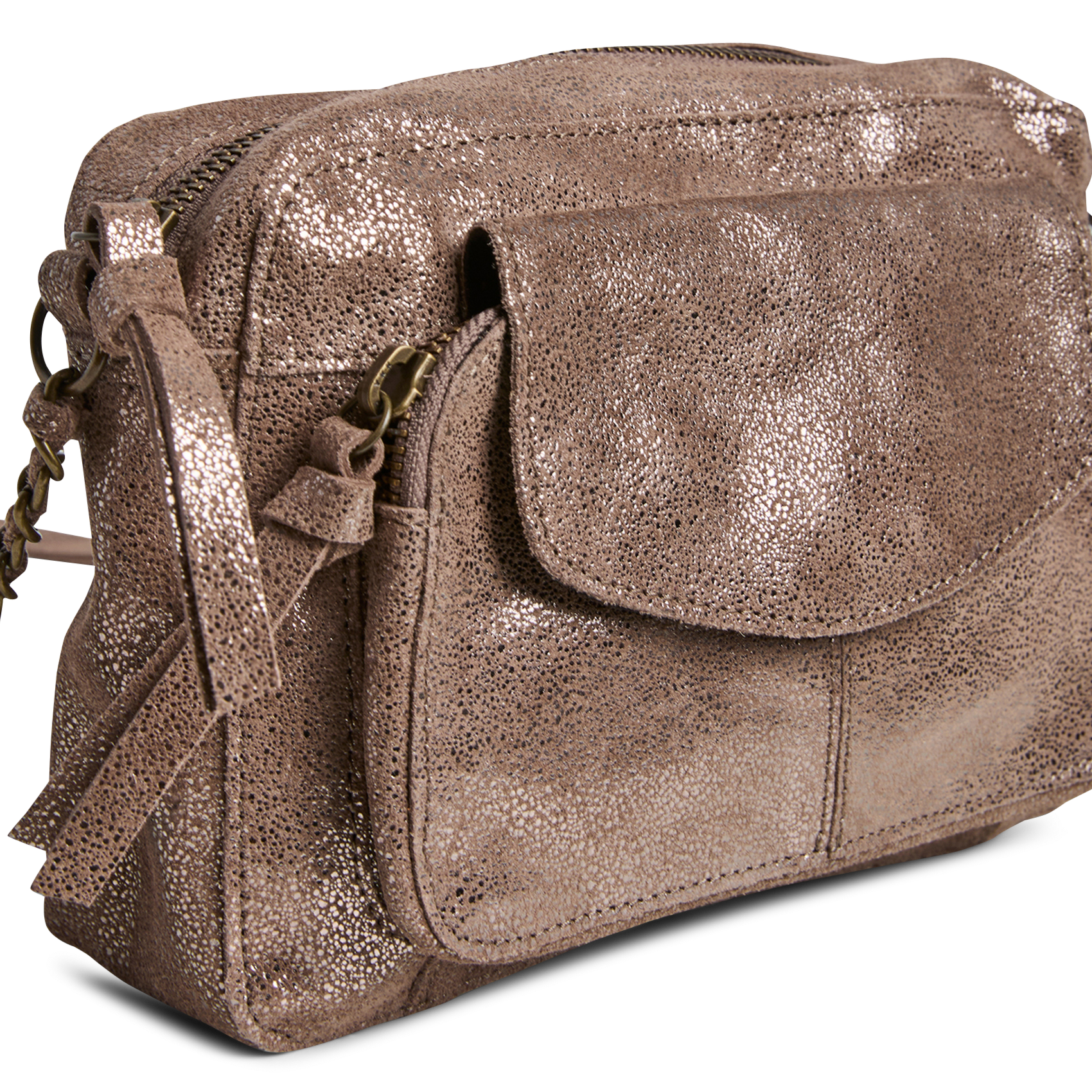 Leren schoudertas PIECES Beige