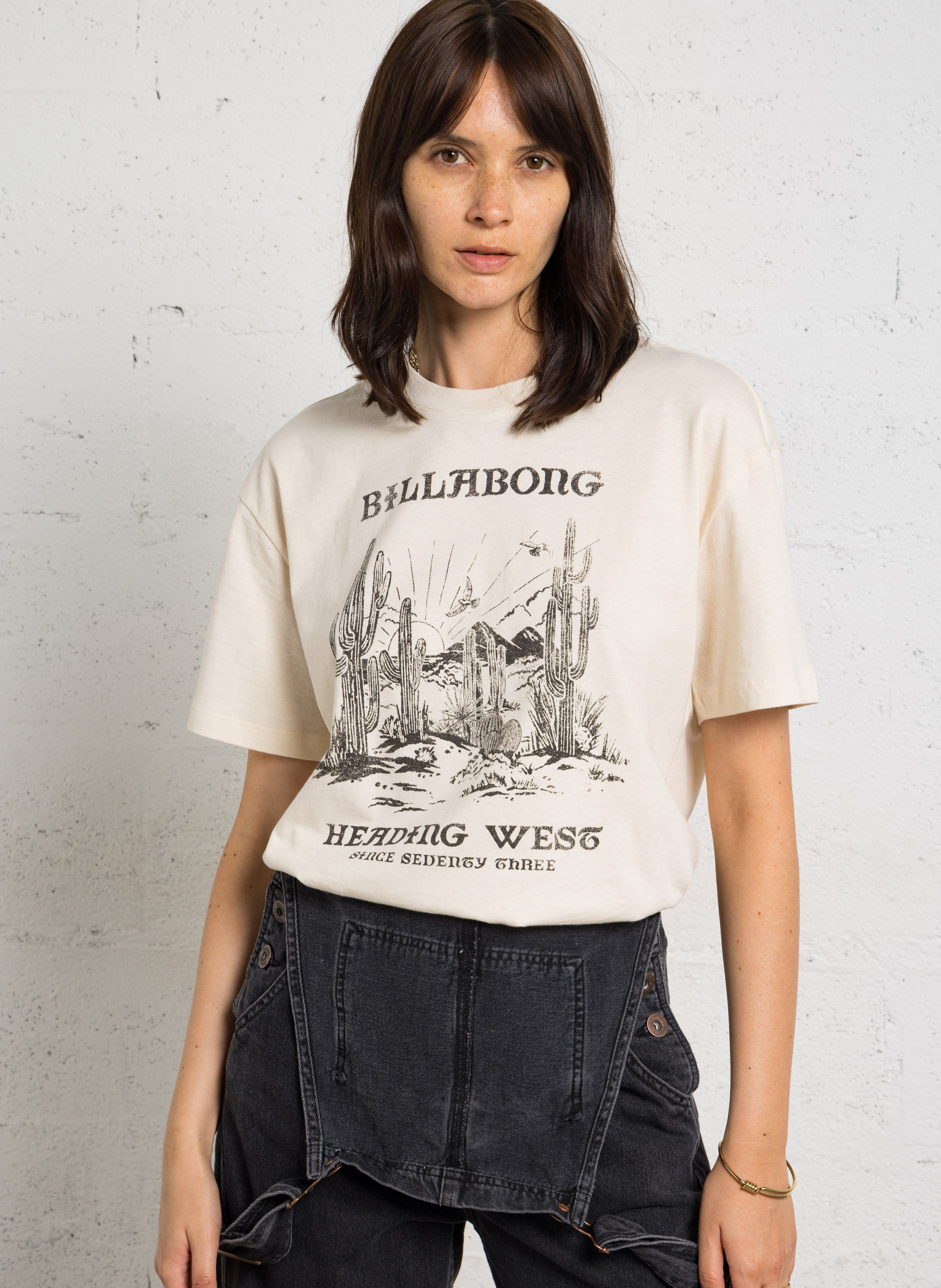 Gerader bedruckter T-Shirt aus recycelter Baumwolle BILLABONG Beige