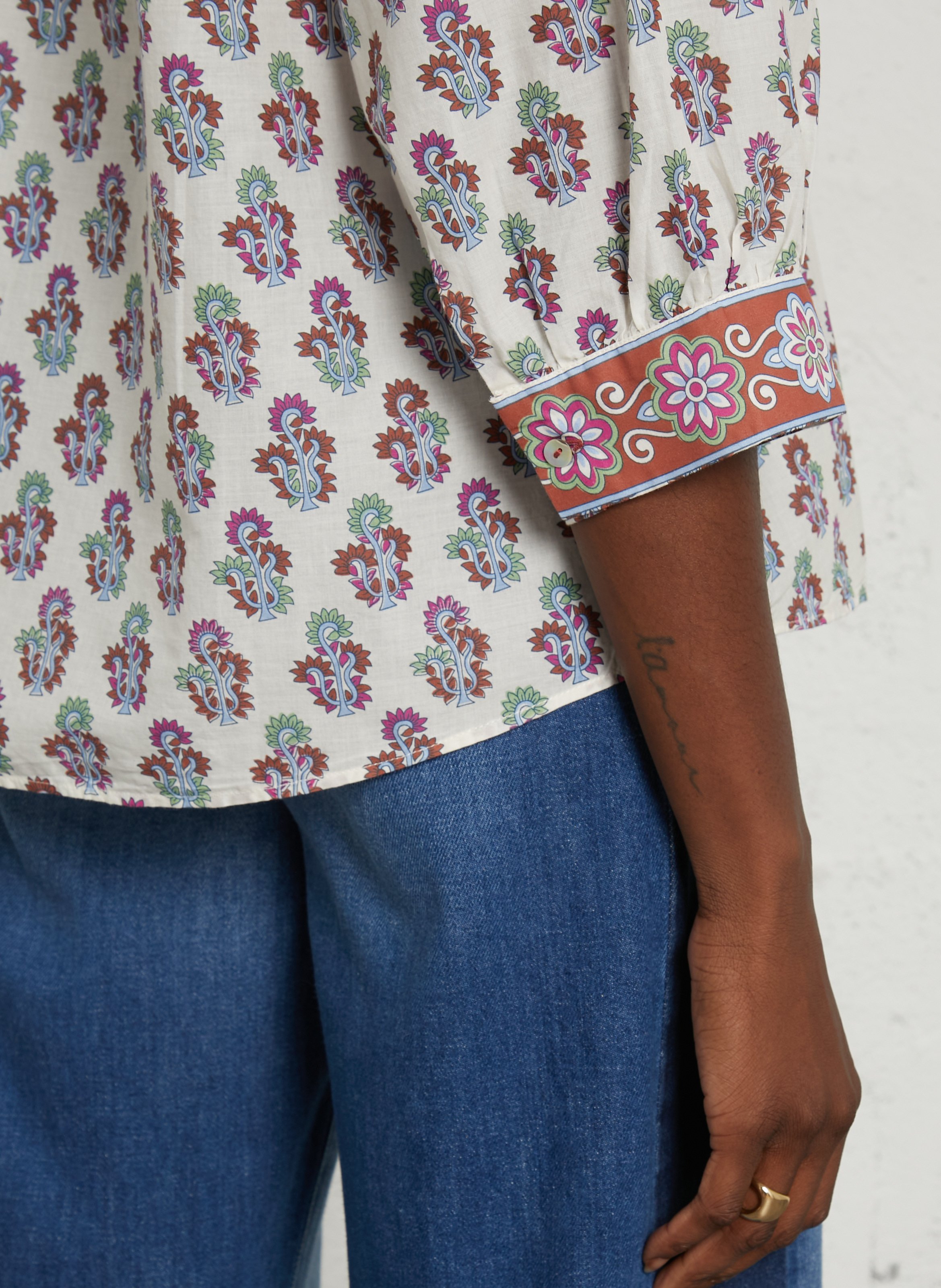 Rechte, katoenen blouse met ronde hals en print SUD EXPRESS Oranje