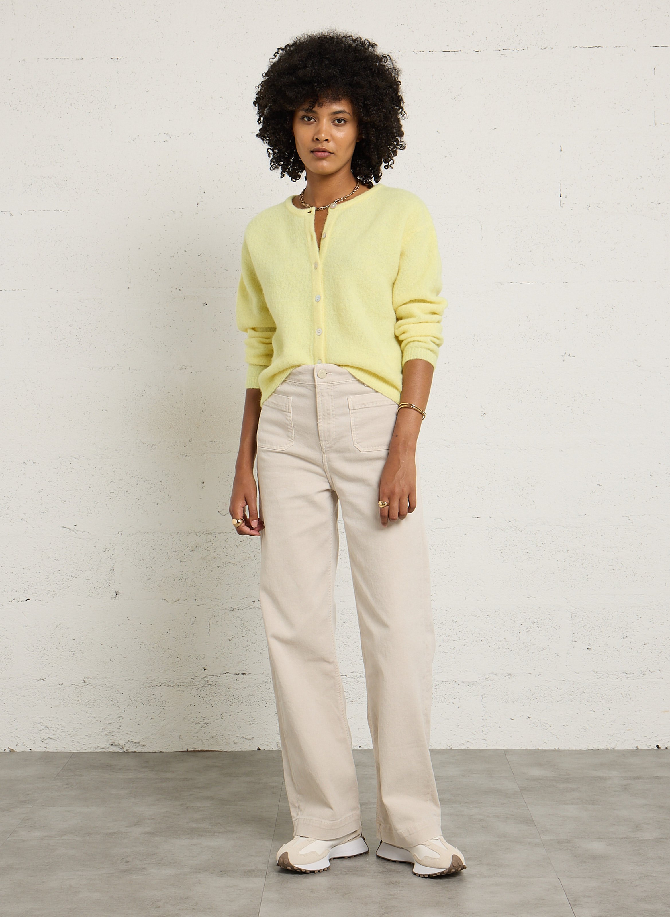 Gilet ample col rond en laine mélangée AMERICAN VINTAGE Jaune