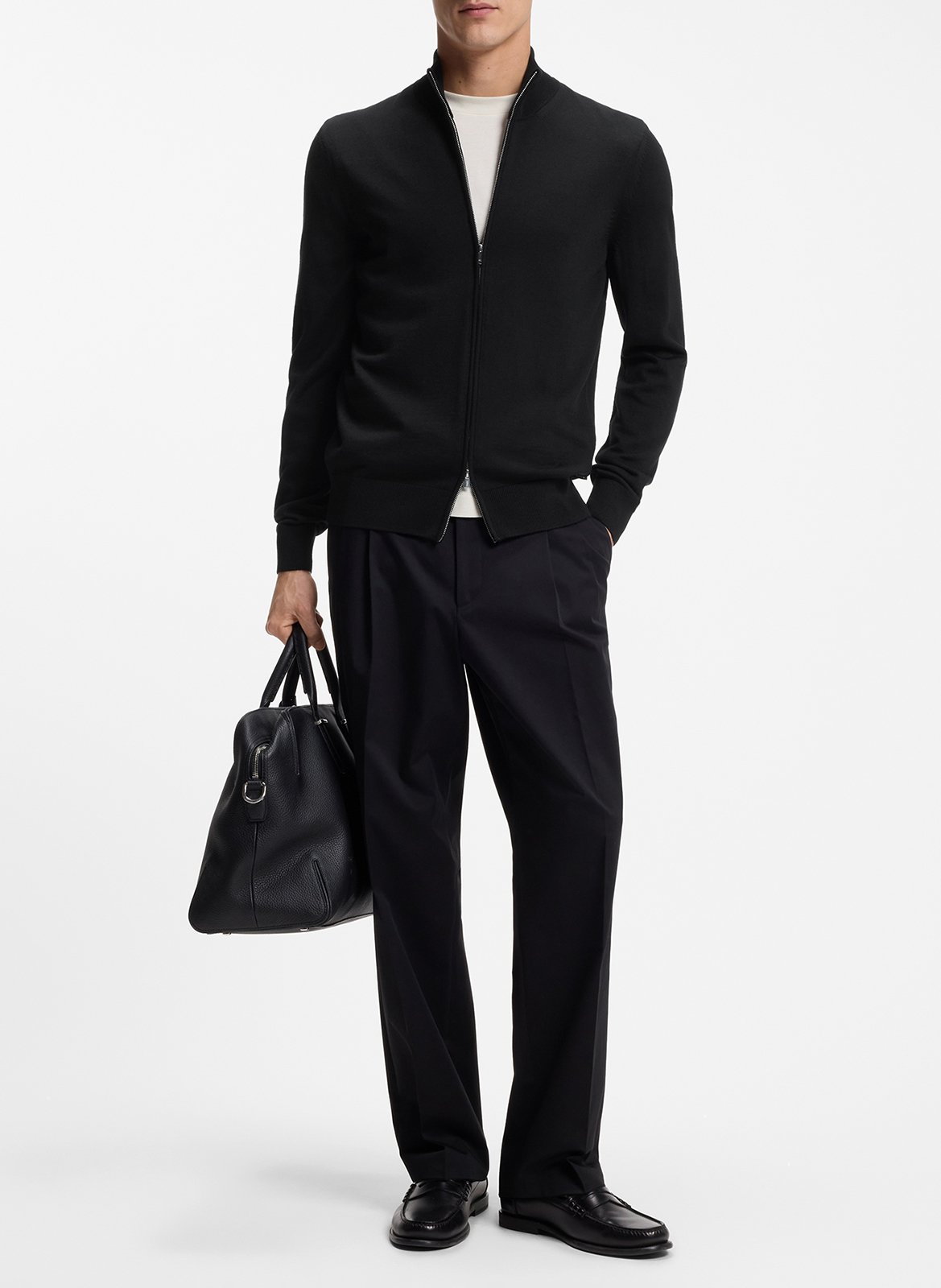 Pull zippé en laine mérinos BOSS Noir