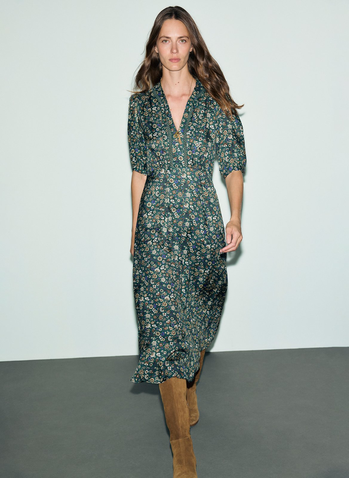 Fitted V-neck printed dress GERARD DAREL Green