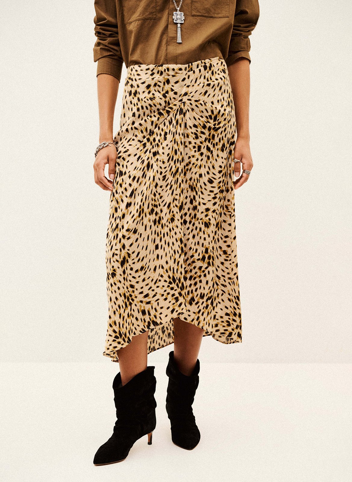 Jupe midi asymétrique à motifs BA&SH Beige