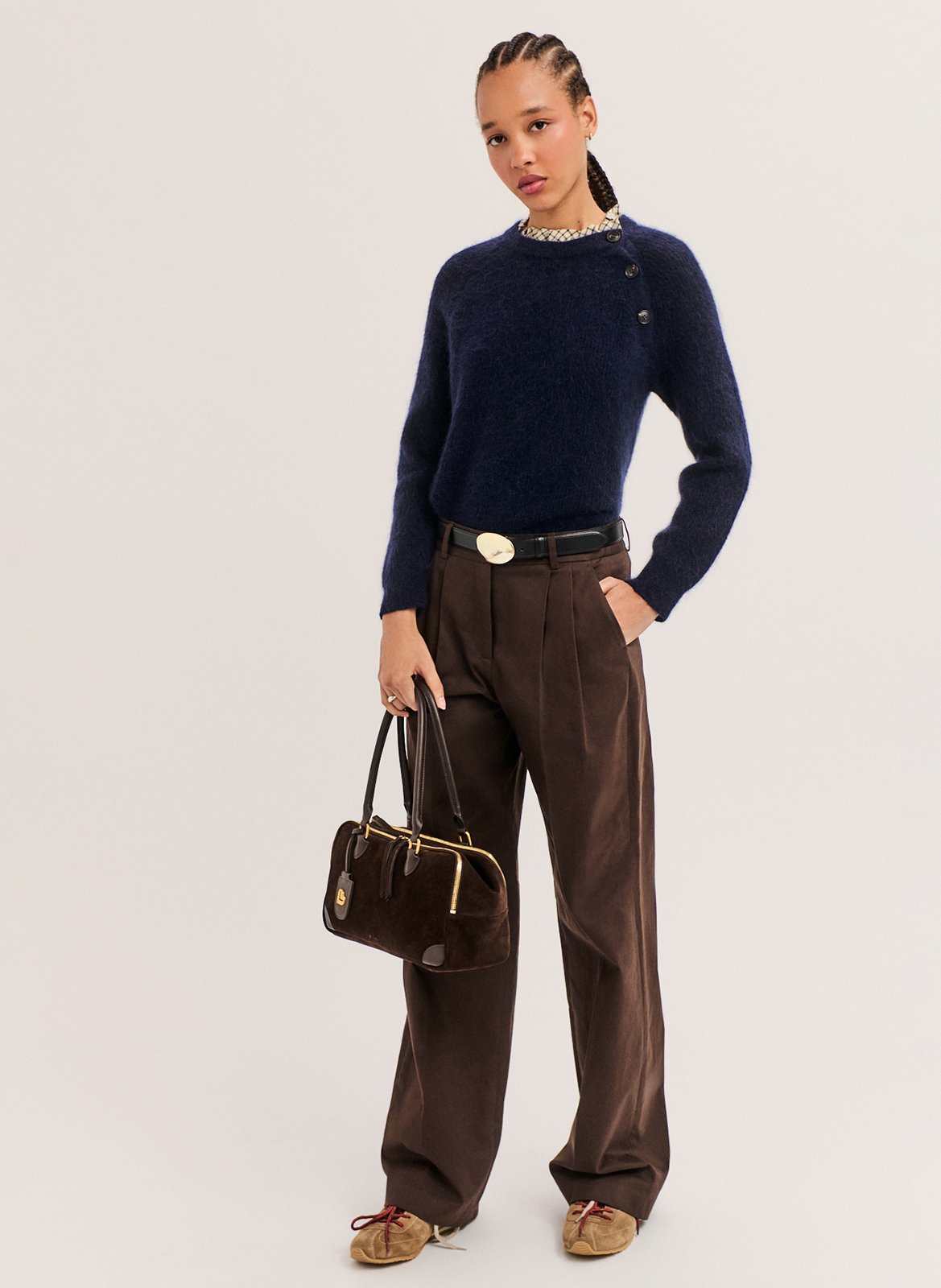 Wide-leg cotton-blend pants PABLO Brown