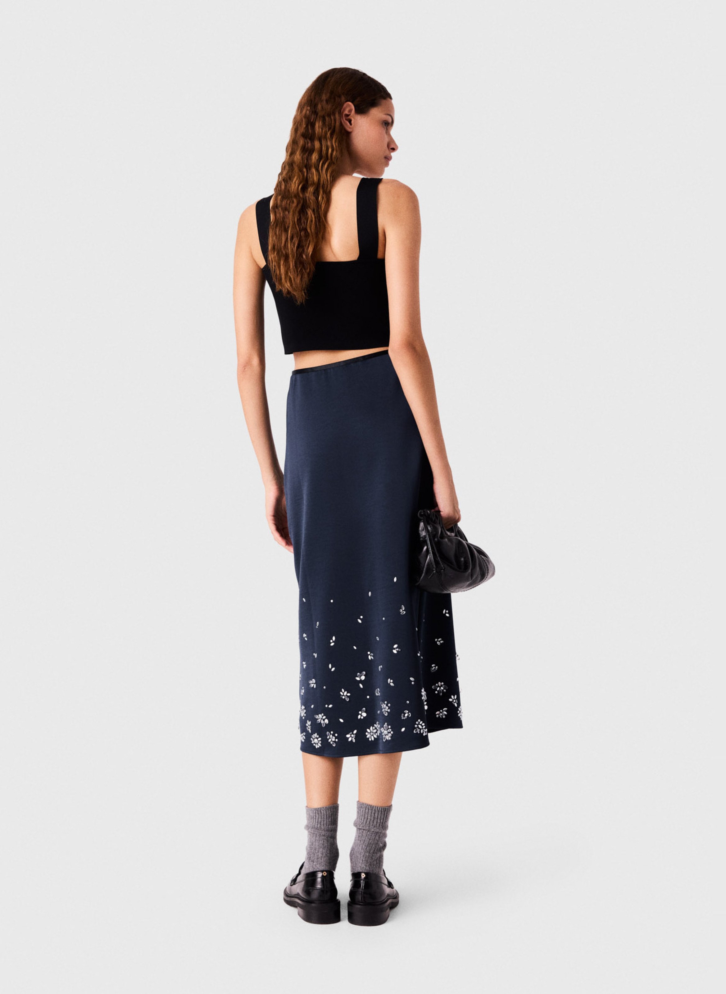 Jupe midi évasée MAJE Bleu