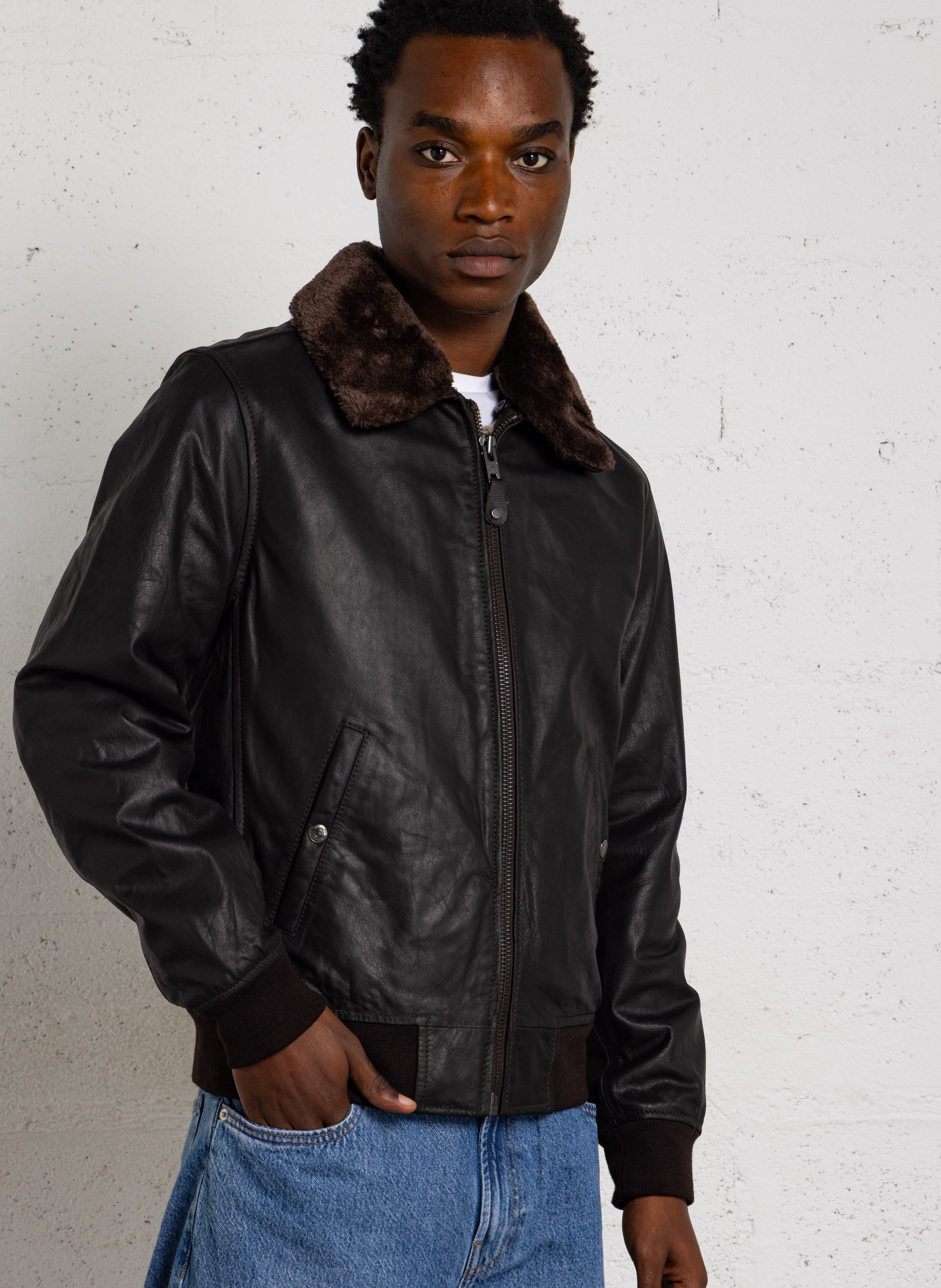Gerade geschnittener Lederblouson SCHOTT Braun