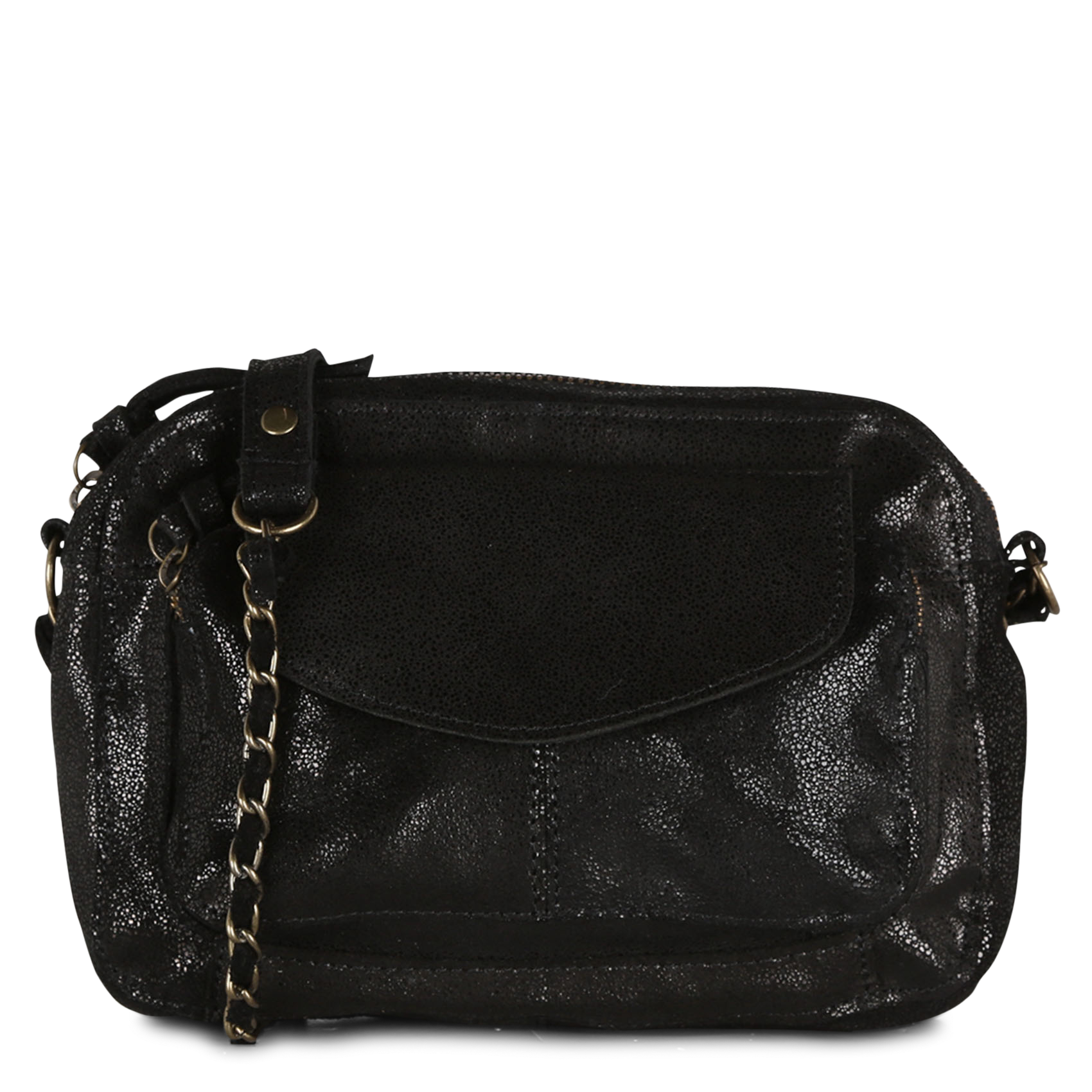 Leather shoulder bag PIECES Black
