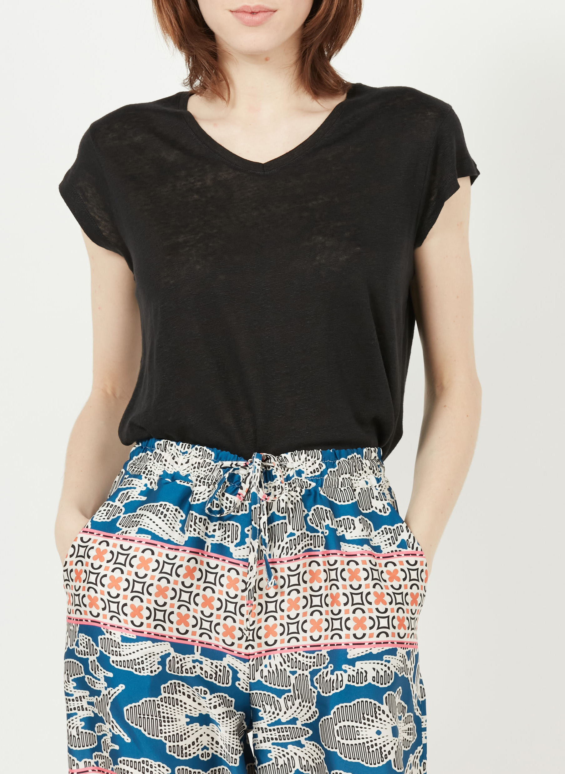 Leinen-T-Shirt mit V-Ausschnitt LA FEE MARABOUTEE