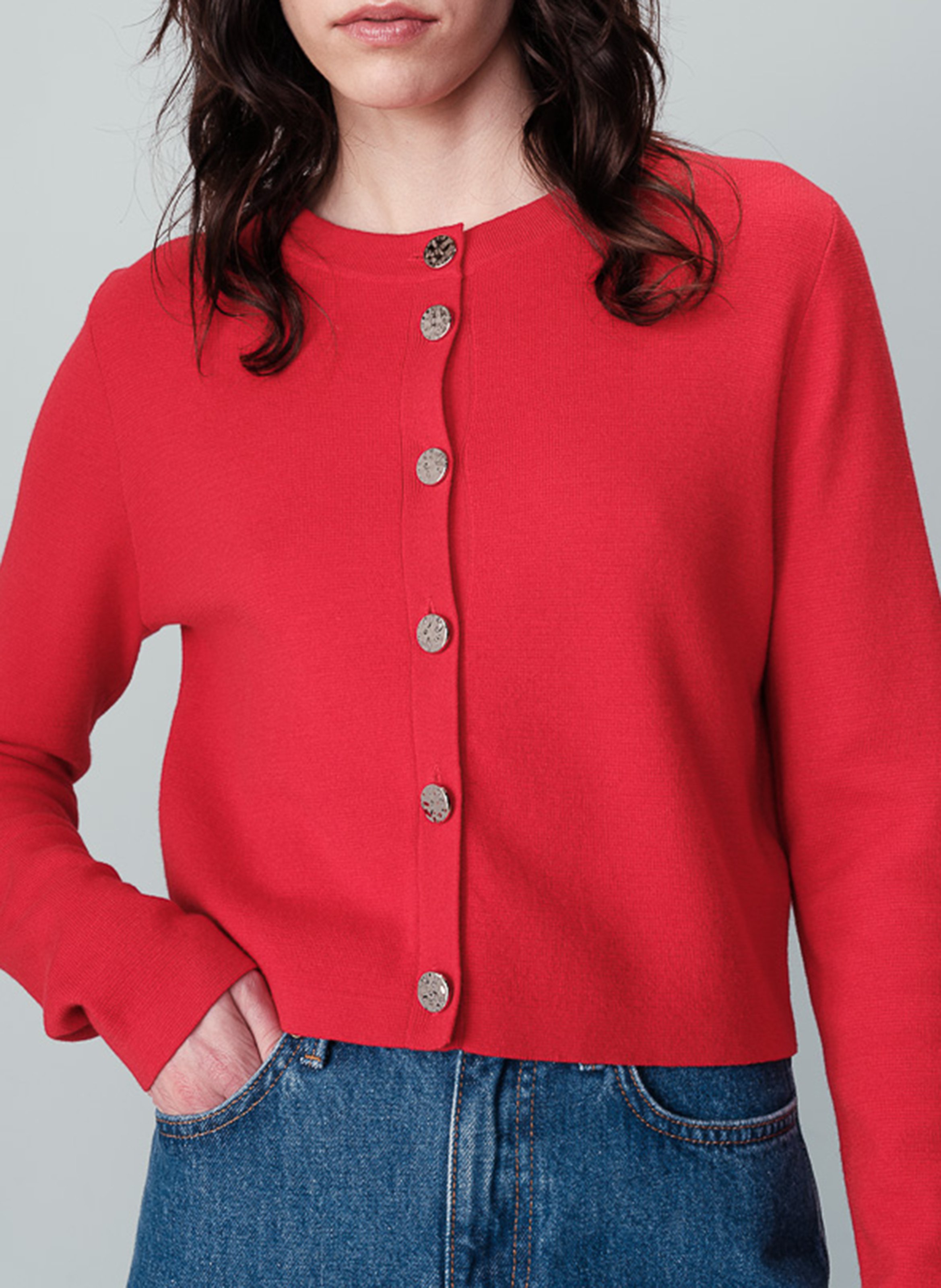 Cardigan col rond droit en maille GRACE ET MILA Rouge