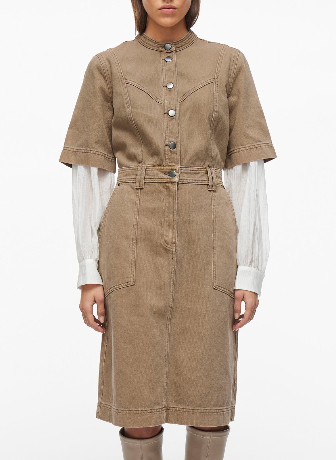 Taillierte Baumwollbluse mit Mao-Kragen ROUGE EDIT Grau