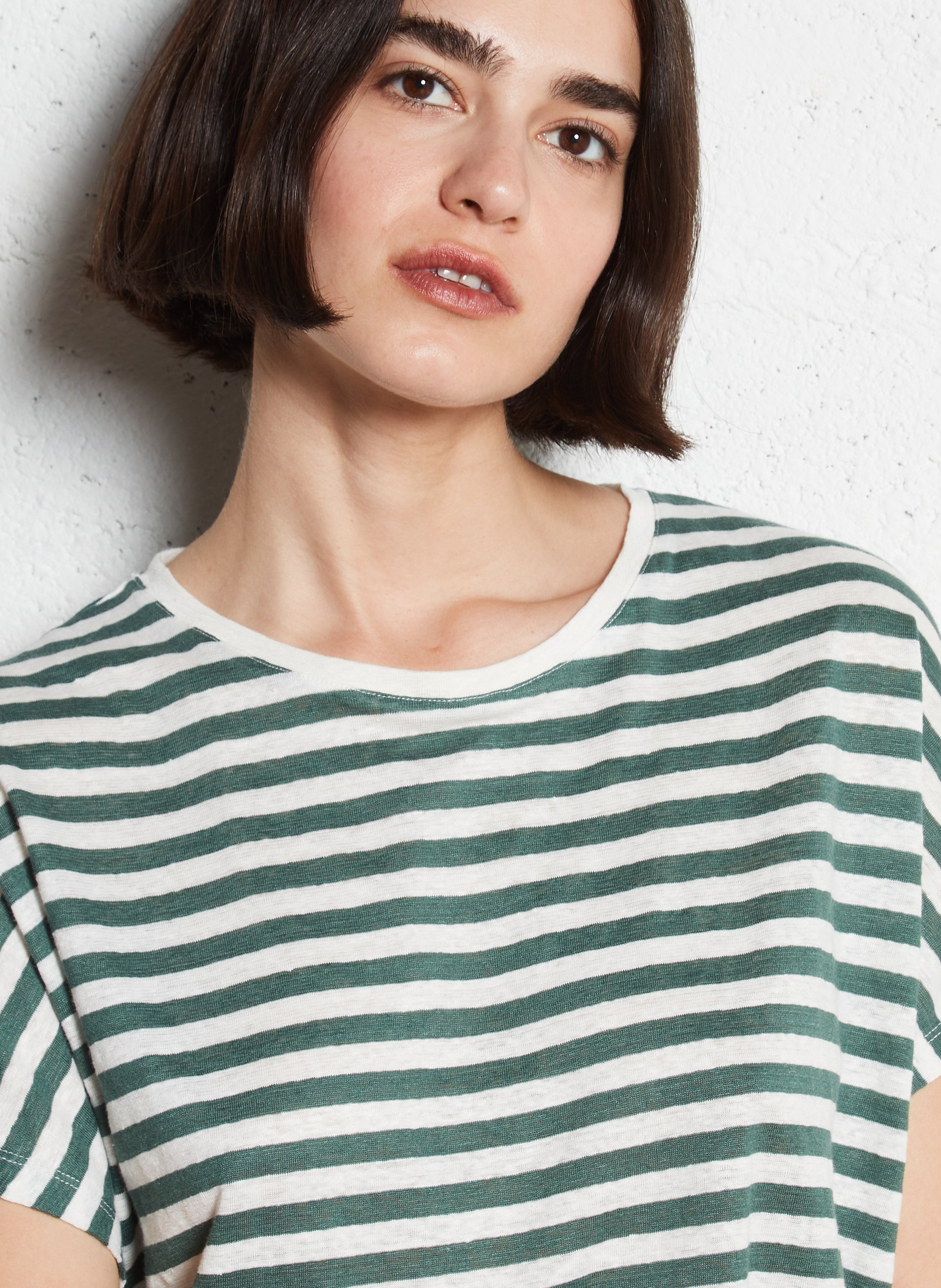 Tee-shirt oversize en lin mélangé rayé Vert