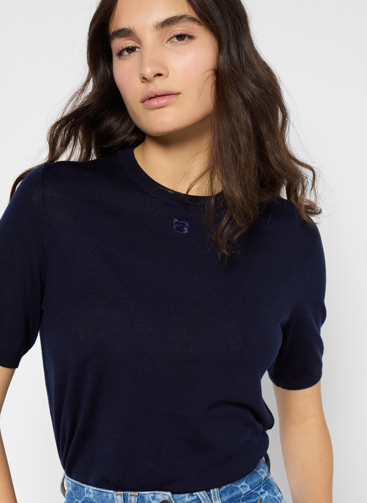Tee-shirt droit brodé en laine mérinos GERARD DAREL Bleu