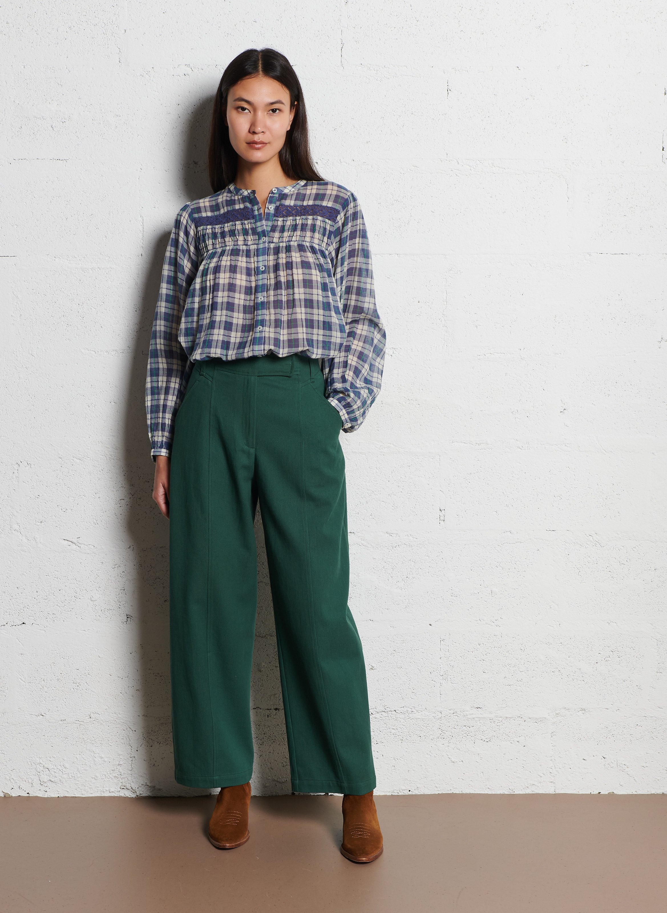 Round-neck checked blouse LOUISE MISHA Blue