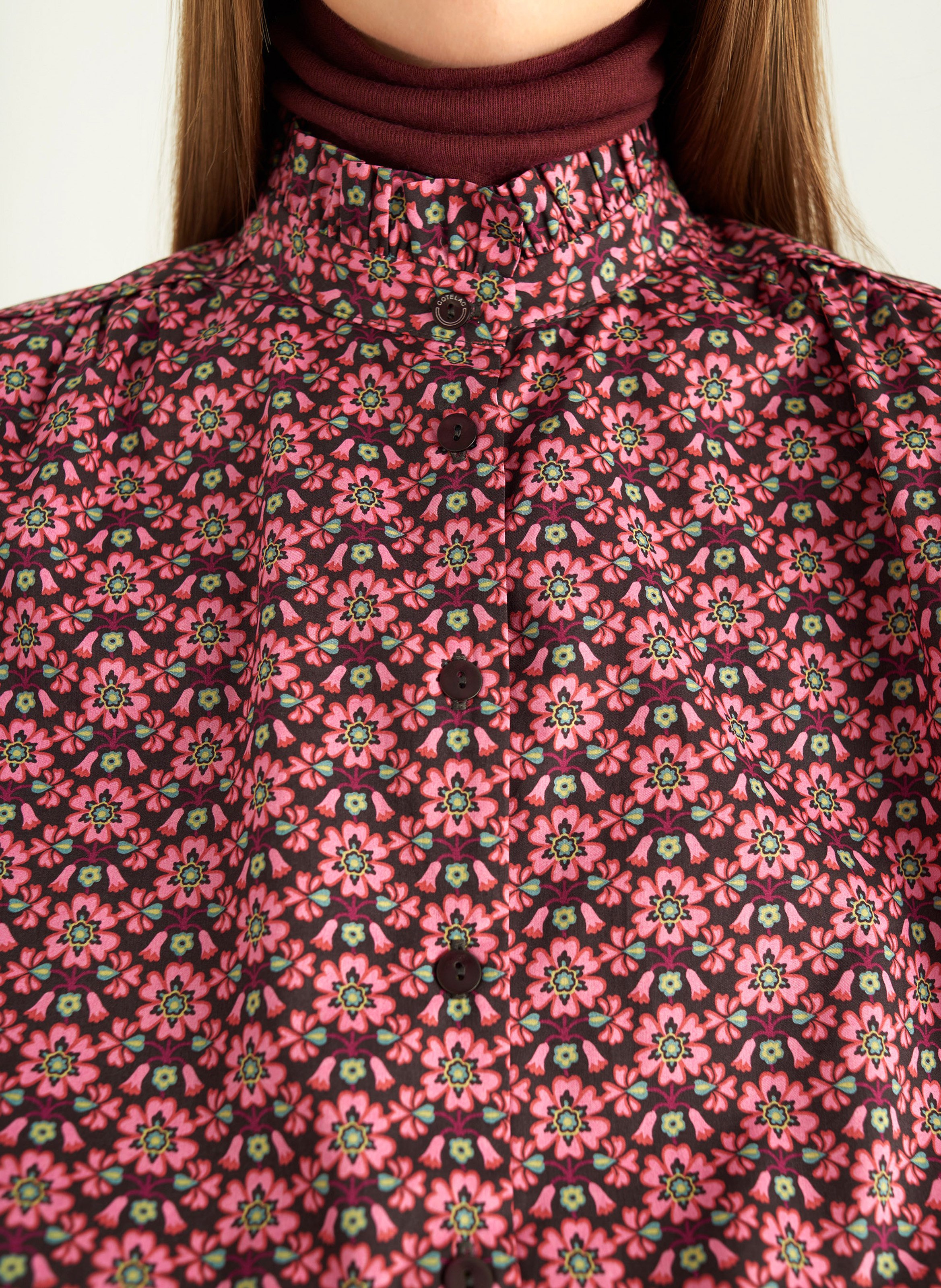 Chemise col montant imprimée COTELAC Rouge