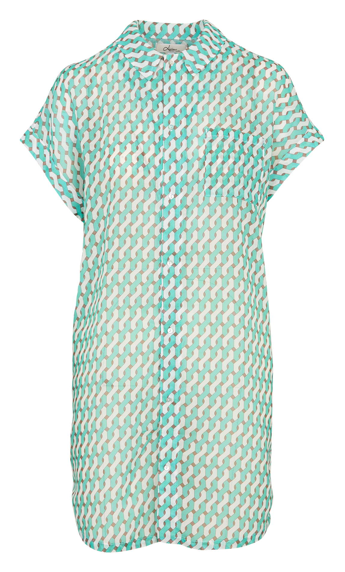 Short straight dress with classic collar LIVIA Green