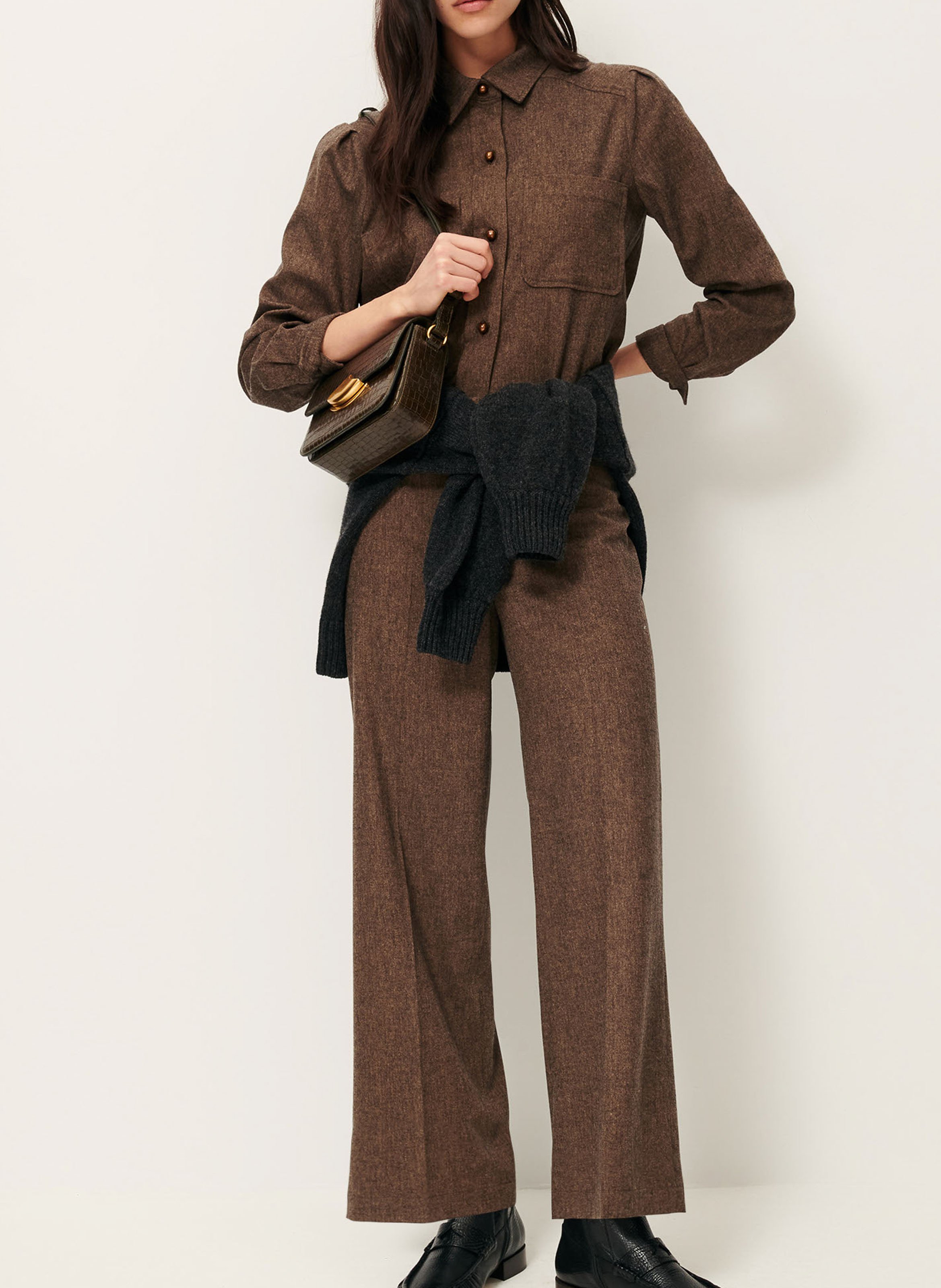 Chemise courte unie à poches plaquées SESSUN Marron