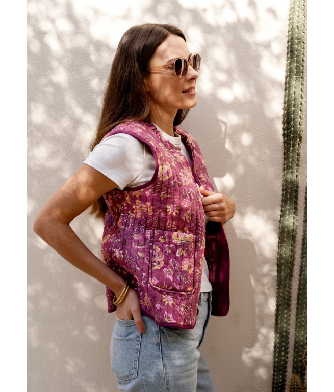 Quilted Sleeveless Printed Annaya Vest BINDI ATELIER Purple