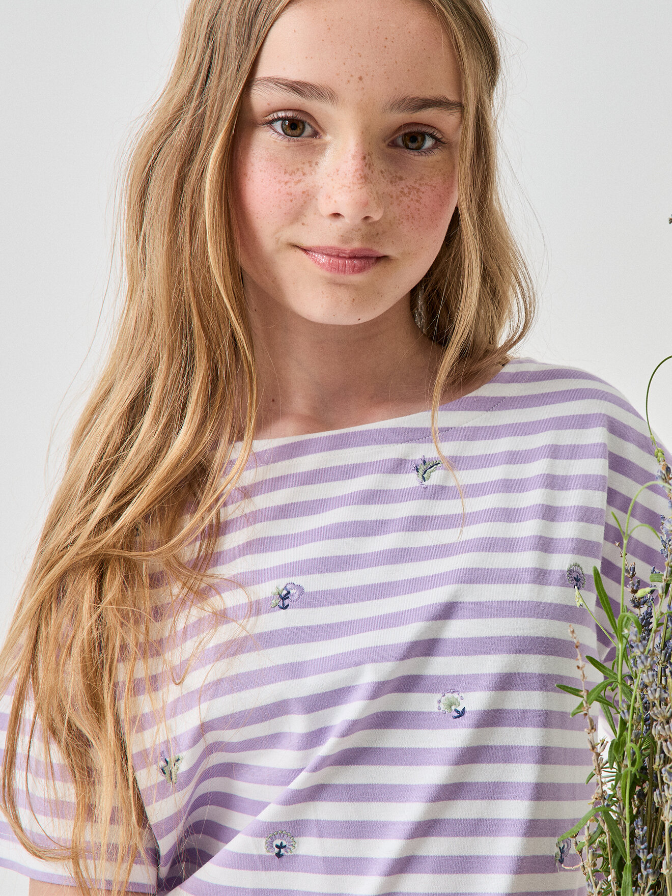 Embroidered organic cotton T-shirt CYRILLUS Purple