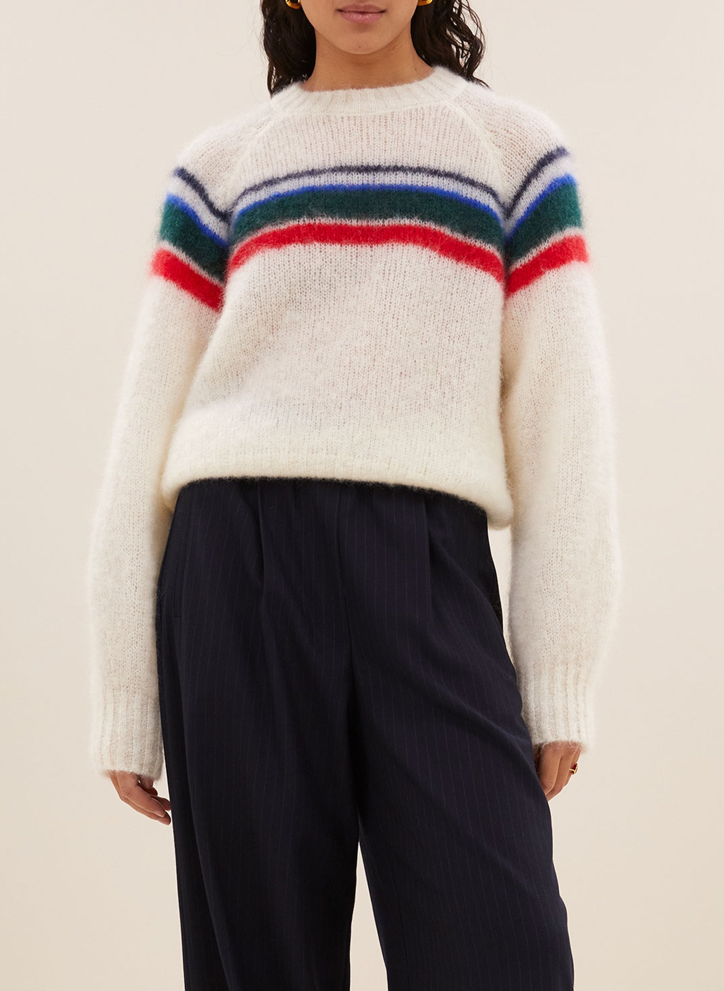 Rechte trui met ronde hals in gemengde mohair BY BAR Wit