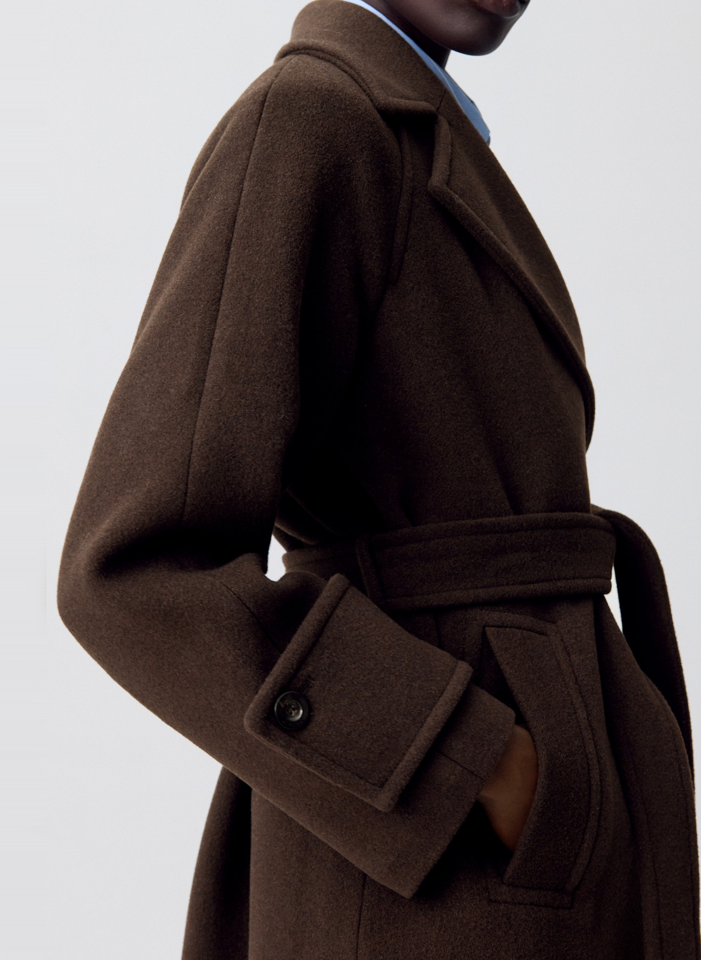 Manteau droit en laine mélangée CLAUDIE PIERLOT Marron