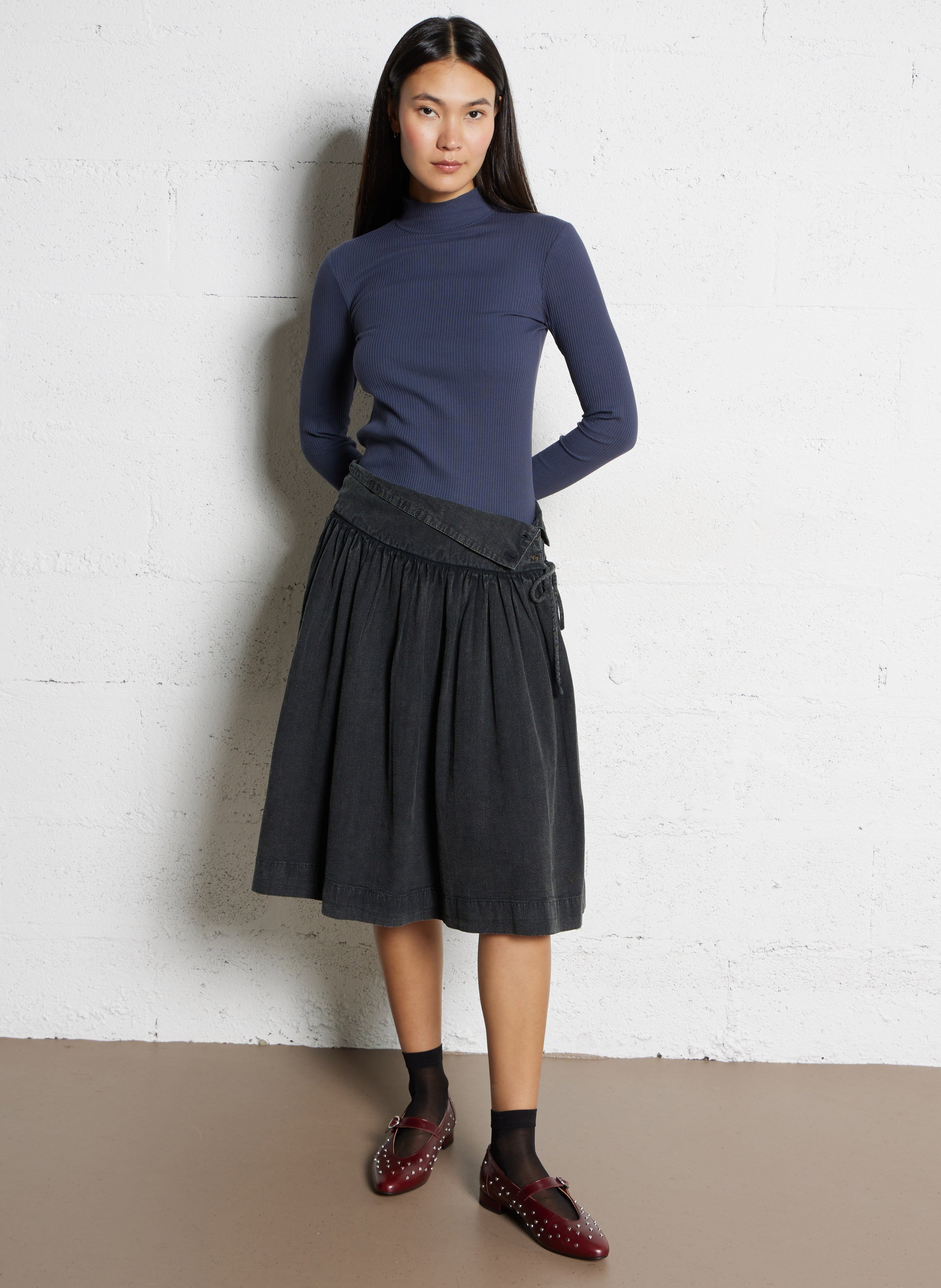 Ribbed Long Sleeve Top Solid HARTFORD Blue