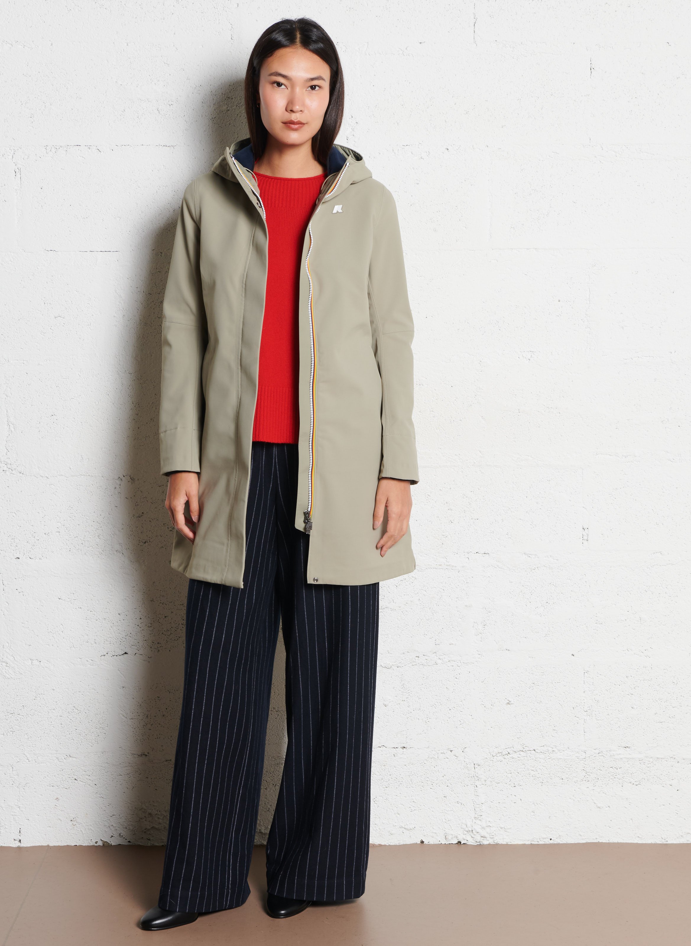 Gerade geschnittener Regenmantel mit Stehkragen K-WAY Grun