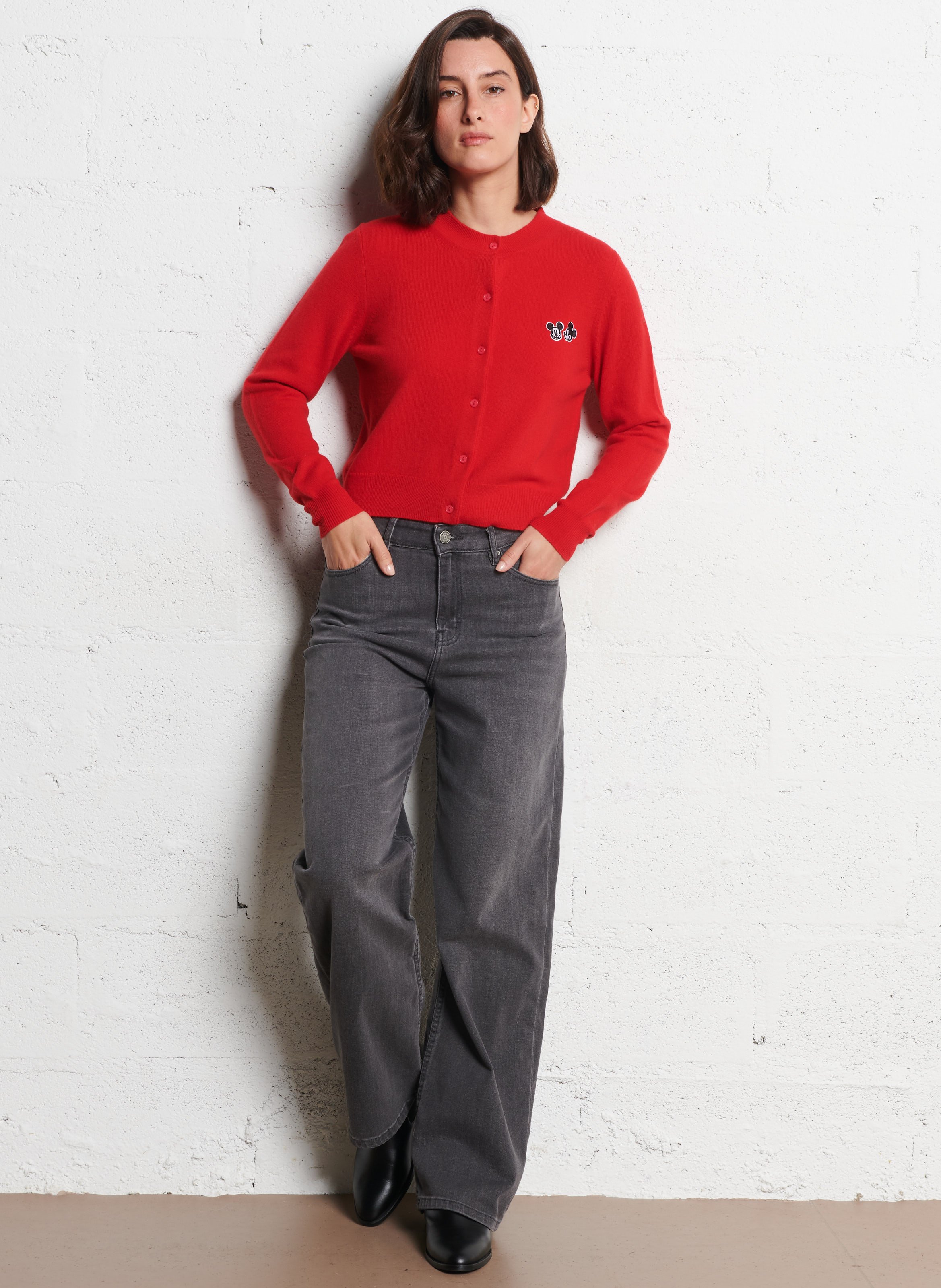 Strickjacke aus Wolle mit Rundhalsausschnitt BERENICE Rot