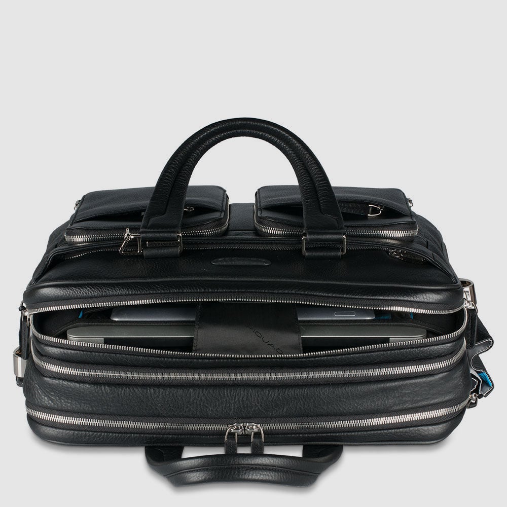 Expandable laptop and iPad® bag with shockproof protection PIQUADRO Black