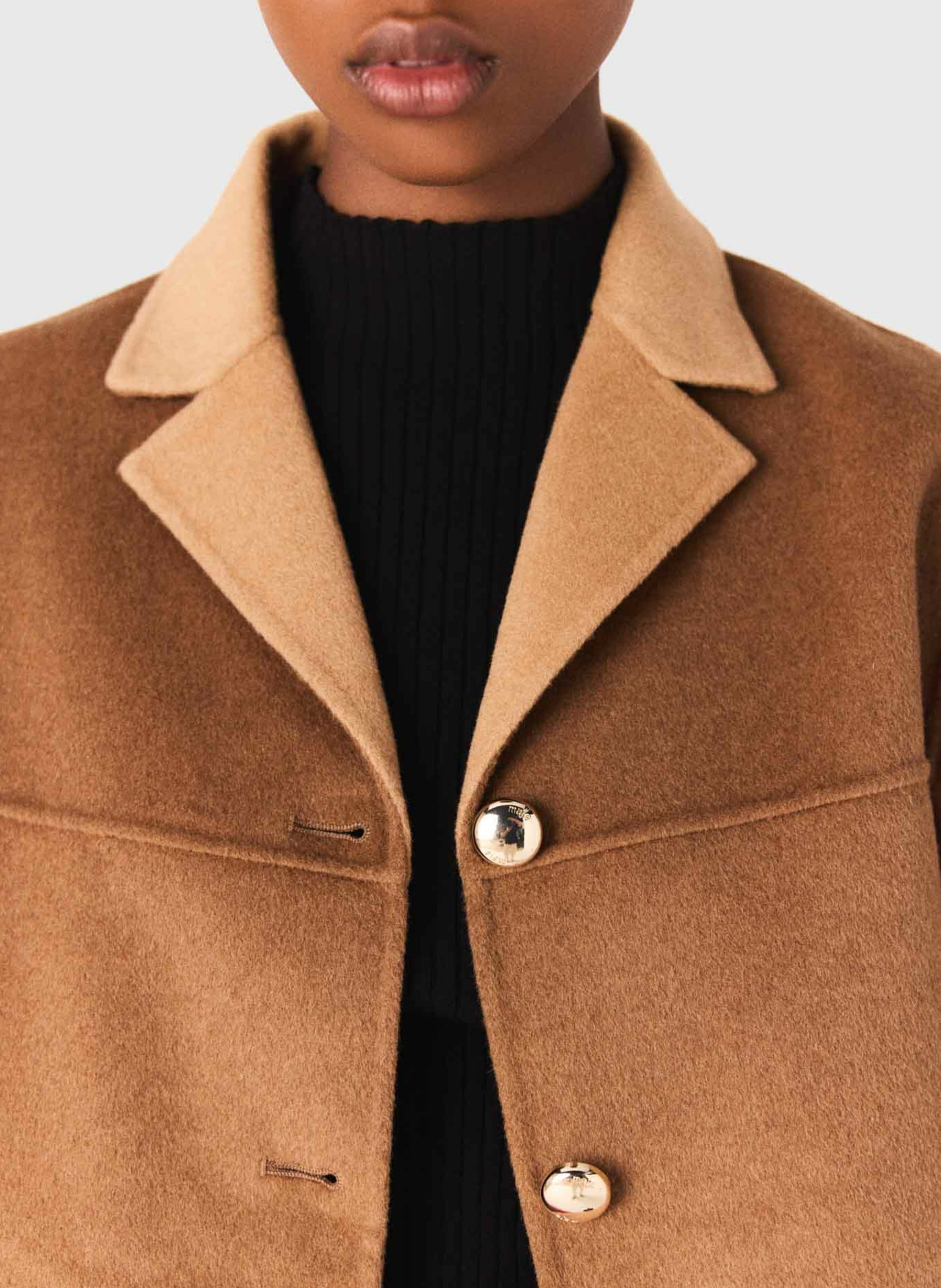 Manteau col taille en laine mélangée MAJE Marron