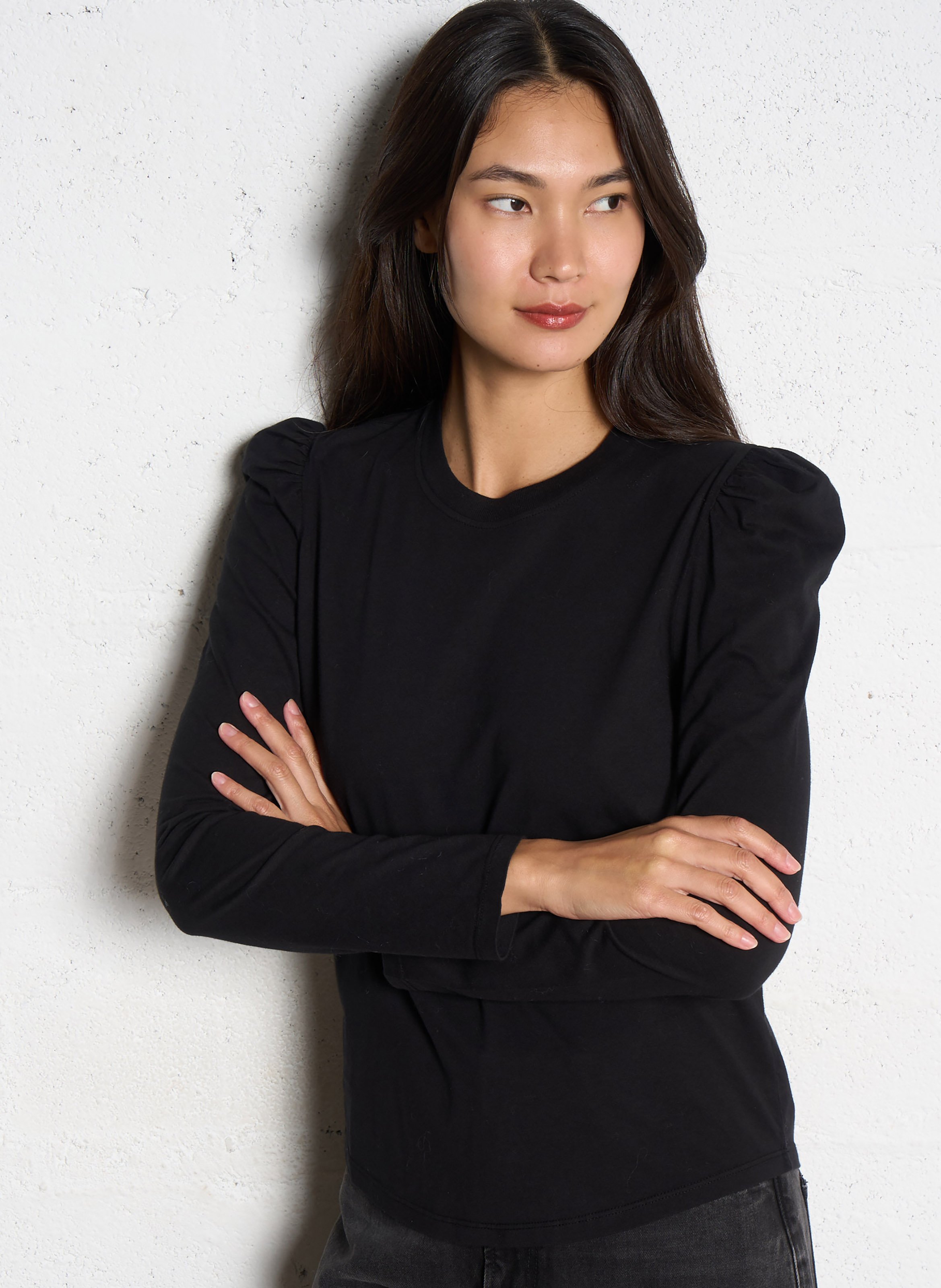 Gerade geschnittenes Rundhals-T-Shirt aus Baumwolle BERENICE Schwarz