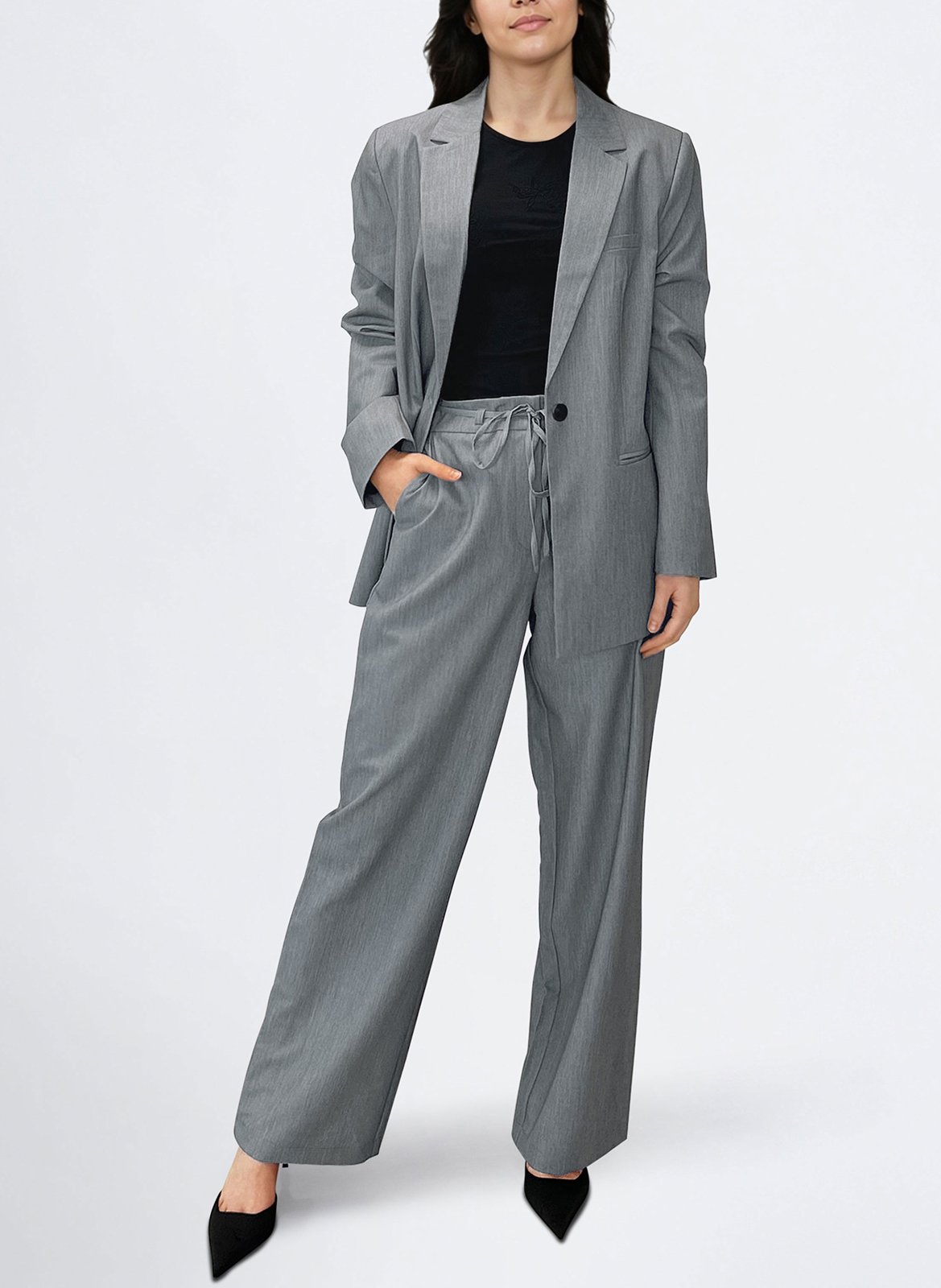 Pantalon large  VILA Gris