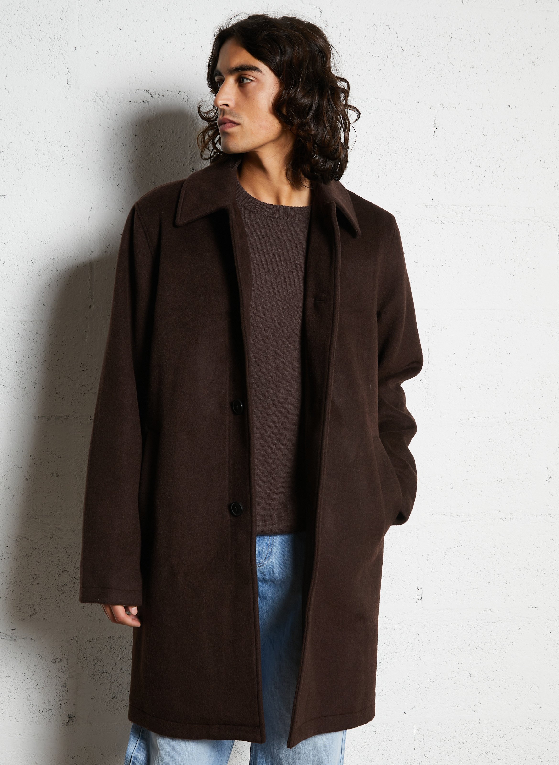 Buttoned coat in mixed wool MINIMUM Brown