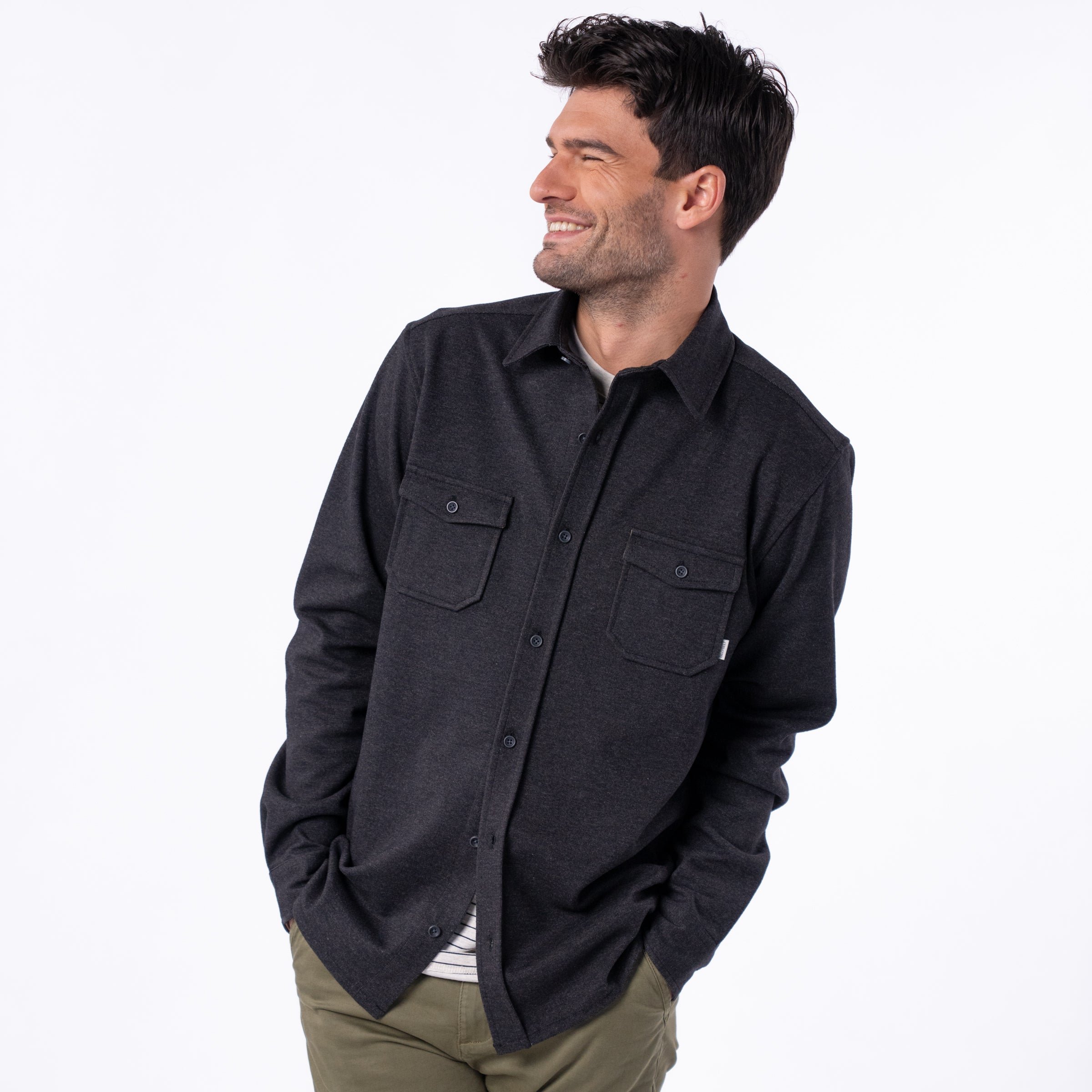 Recycled polyester overshirt Black