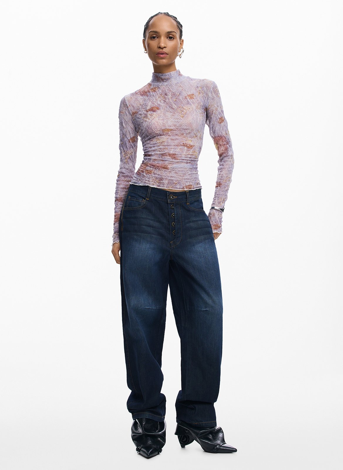 Figurbetontes Top mit Stehkragen und Print DESIGUAL Rot