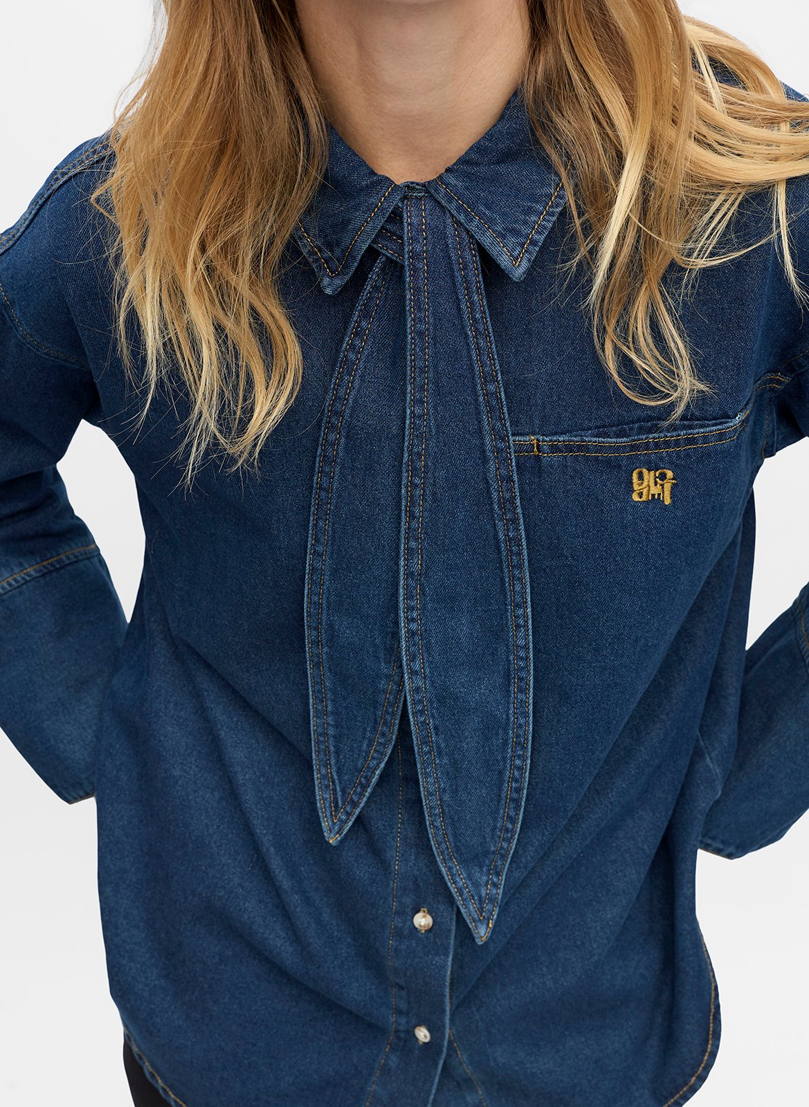 Chemise à cravate ample en denim OBJECT Bleu