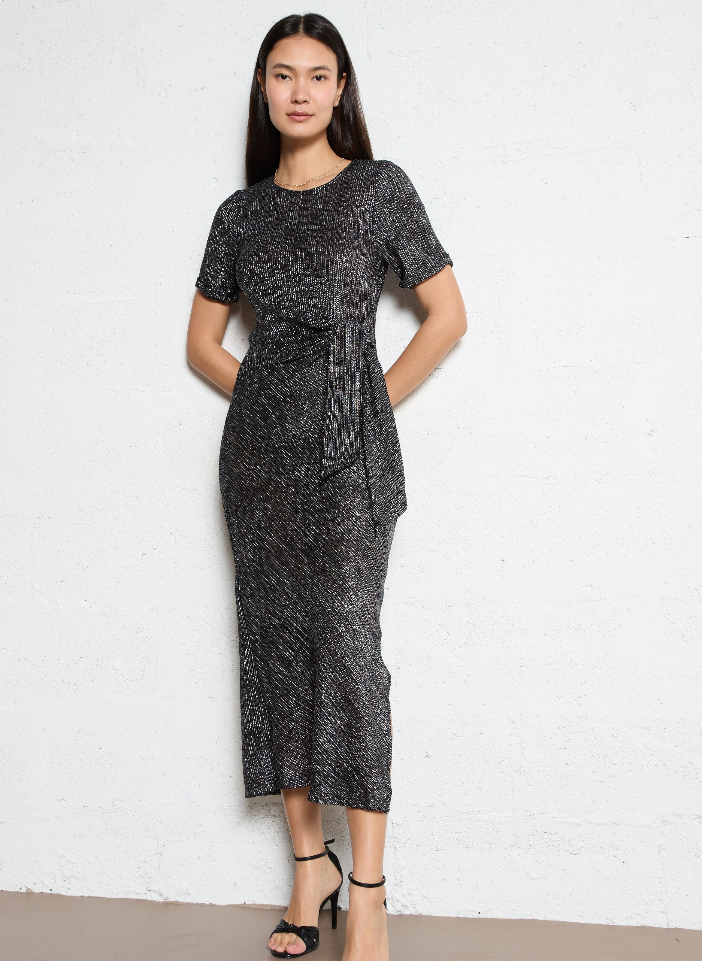 Halflange, straight-fit jurk met ronde hals en print LA PETITE ETOILE Zilver