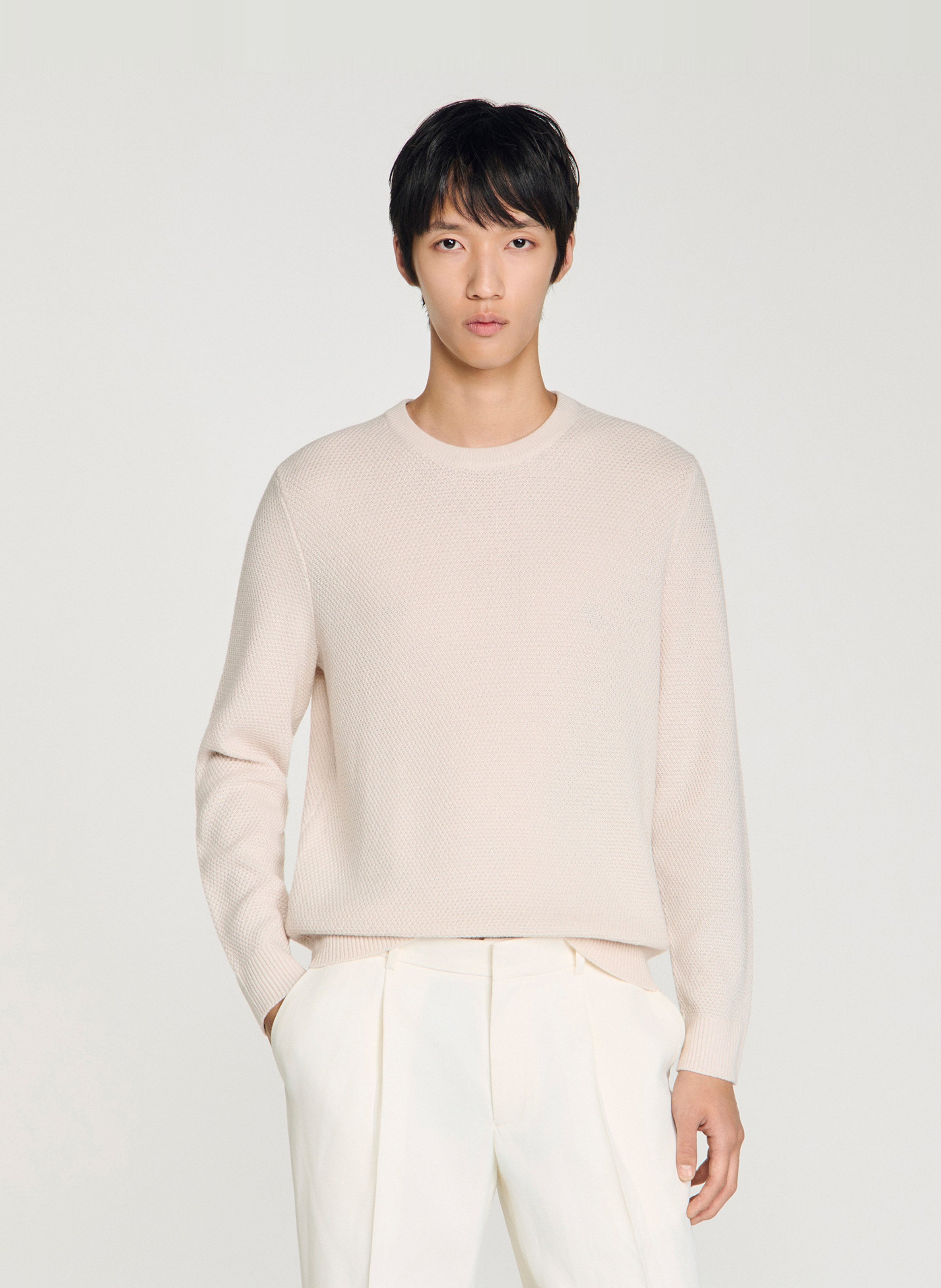 Pull droit col rond en laine SANDRO Beige