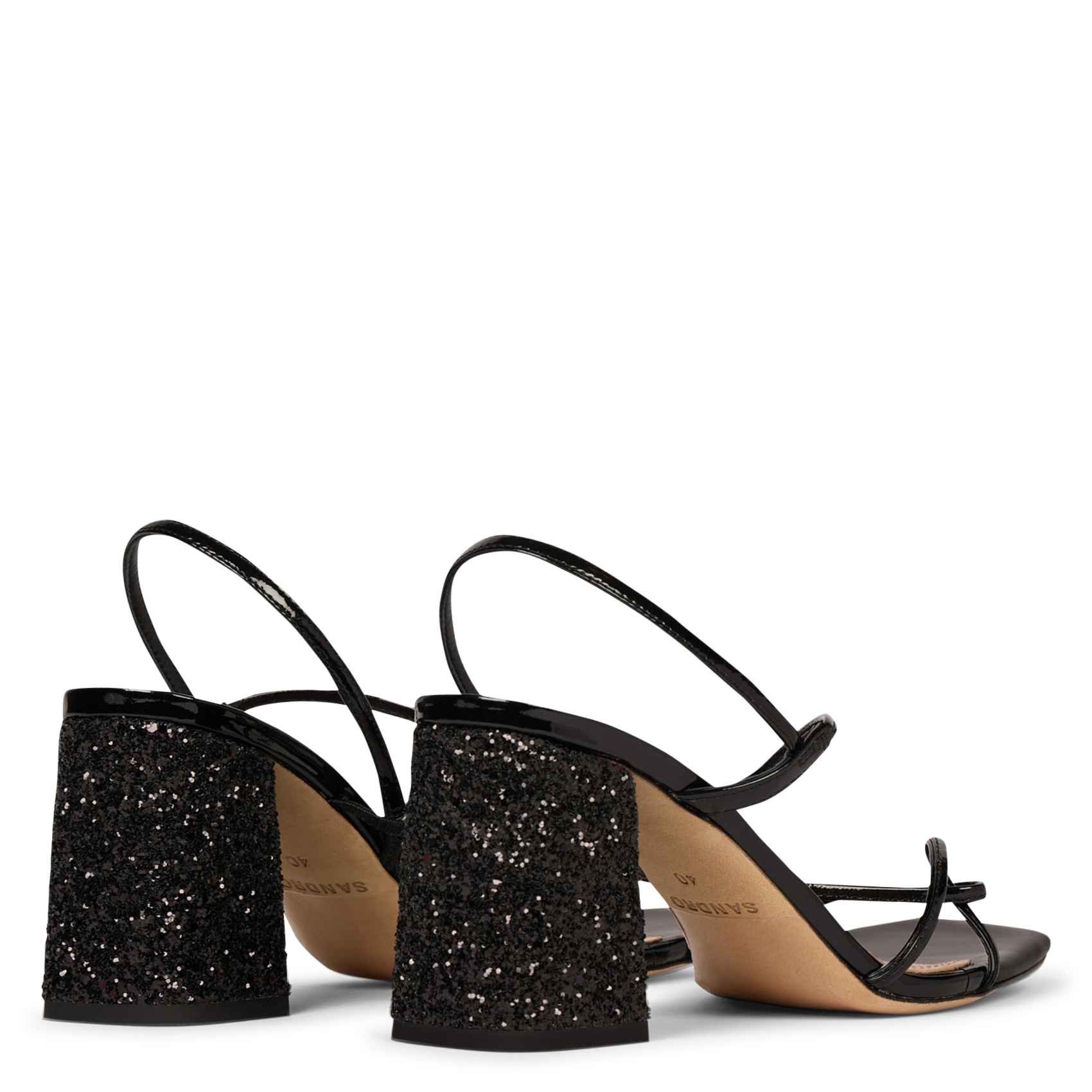 Glitter leren hoge hakken sandalen SANDRO Zwart