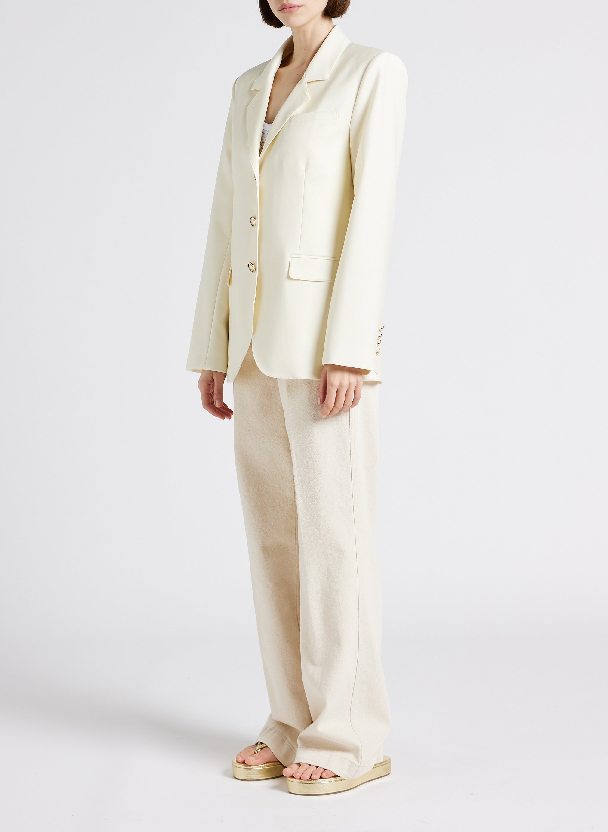 Veste col tailleur en coton stretch MARGAUX LONNBERG Blanc