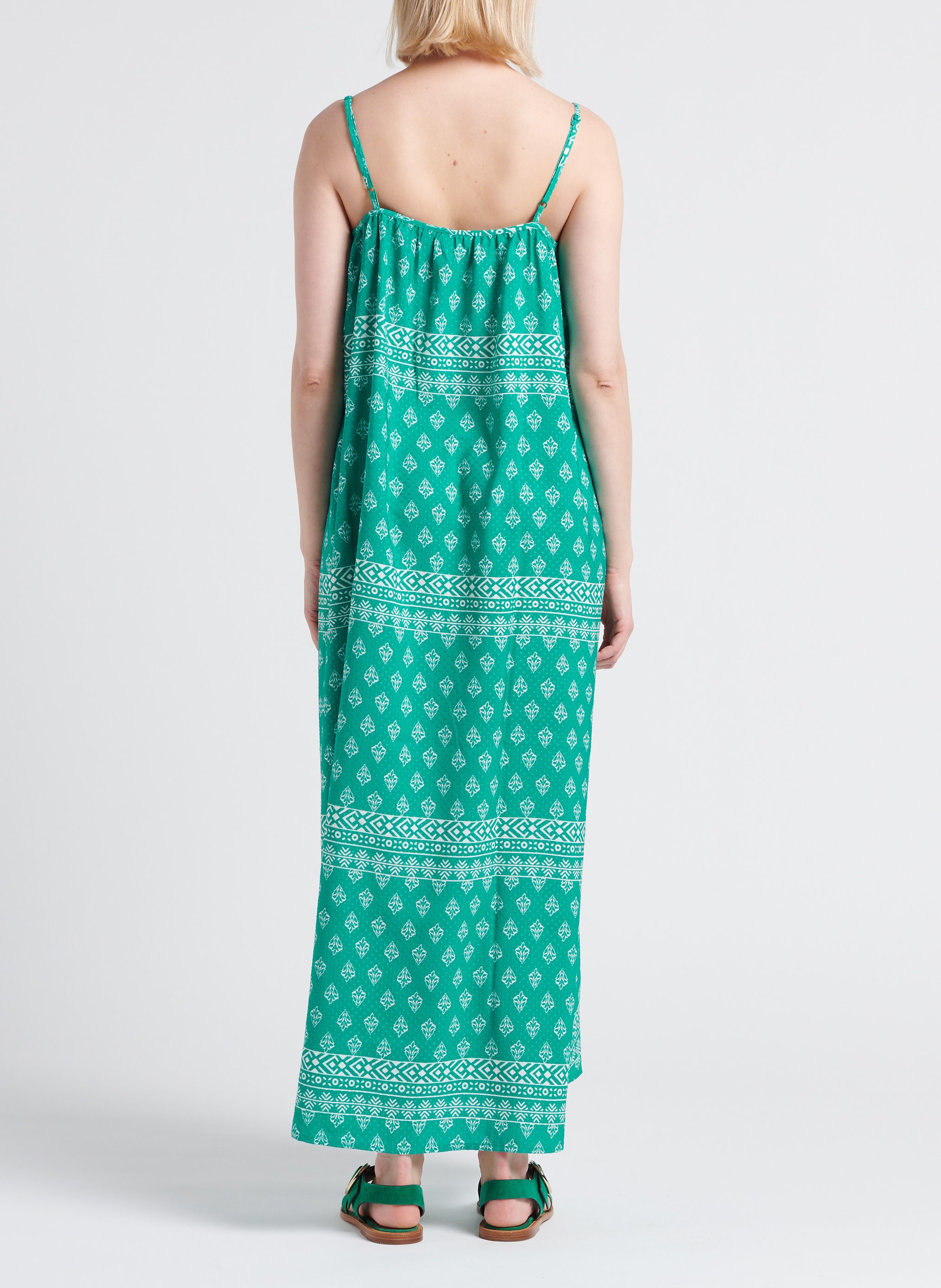 Lange jurk met ronde hals en print VILA Groen