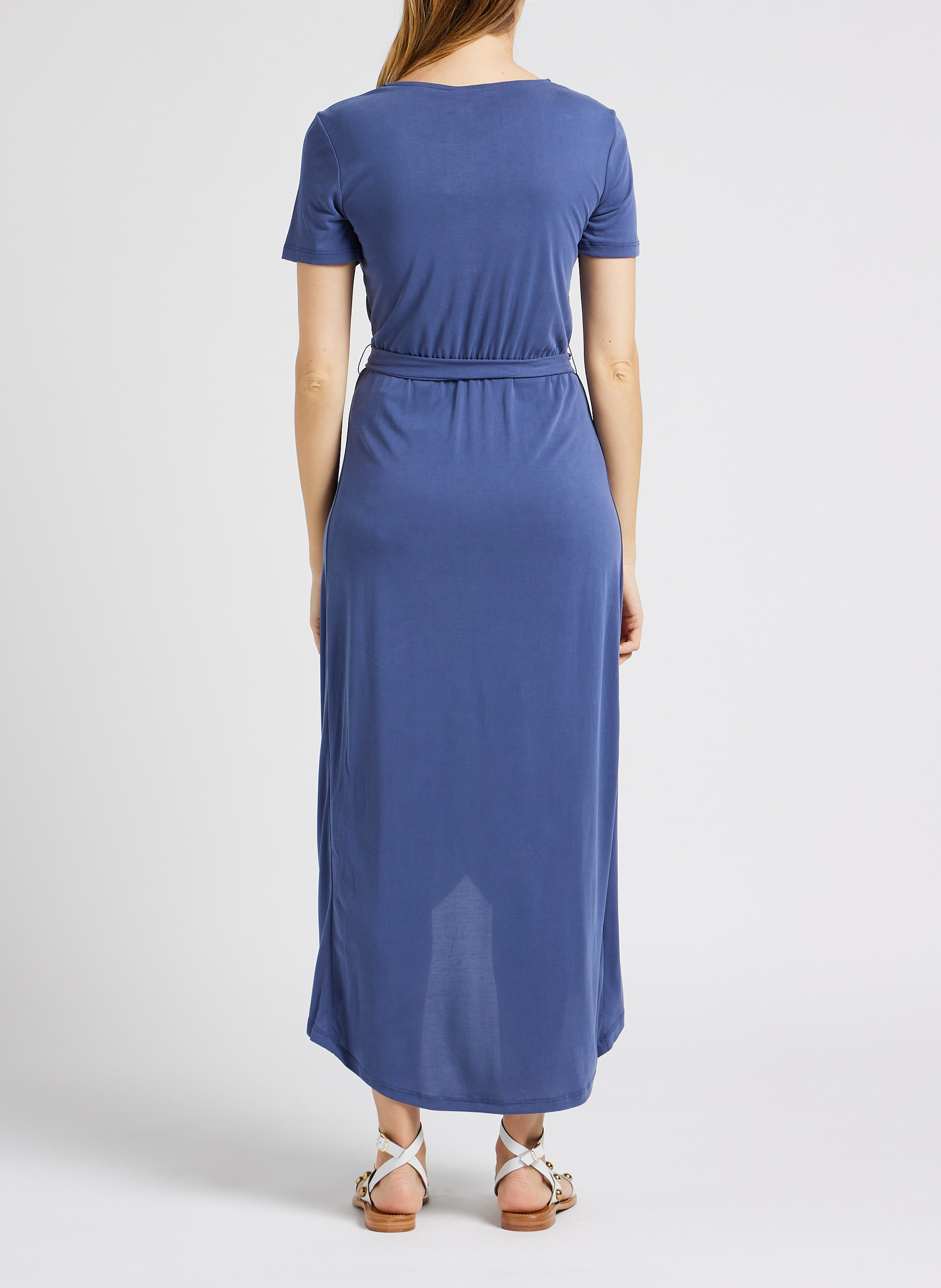 Lange jurk van jersey met ronde hals en ceintuur OBJECT Blauw