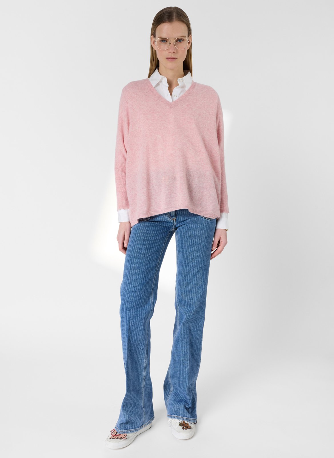 Ruimvallende trui van kasjmier met V-hals GERARD DAREL Roze