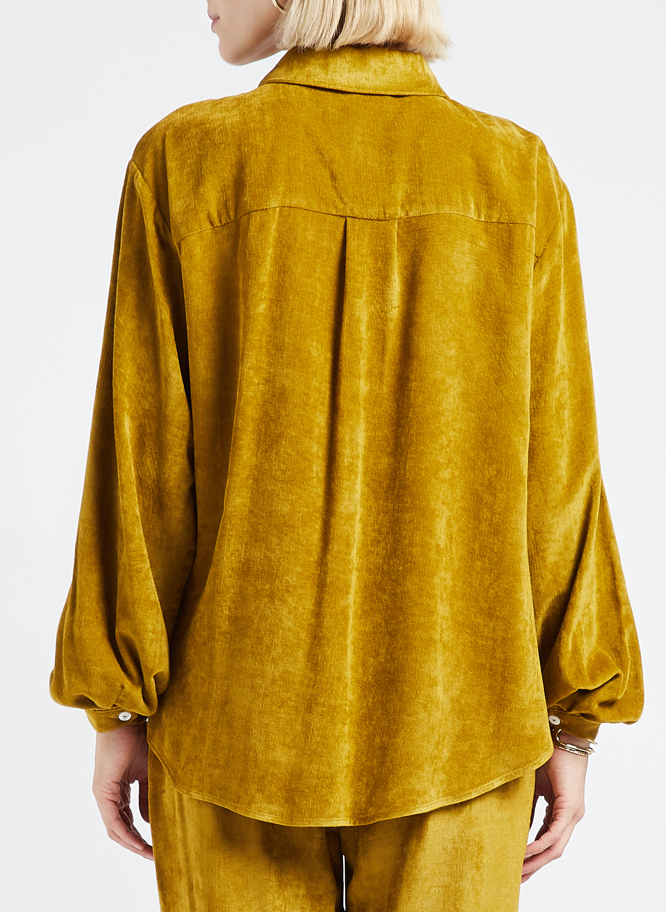 Chemise droite col classique en velours THE NEW SOCIETY Vert