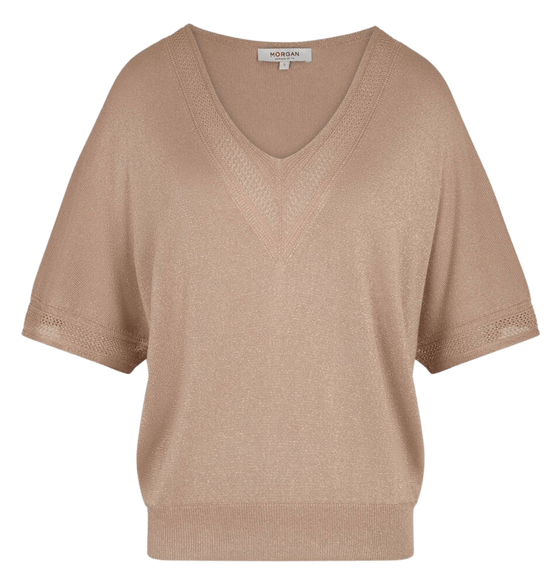 Straight V-neck sweater with metallic detail Brown