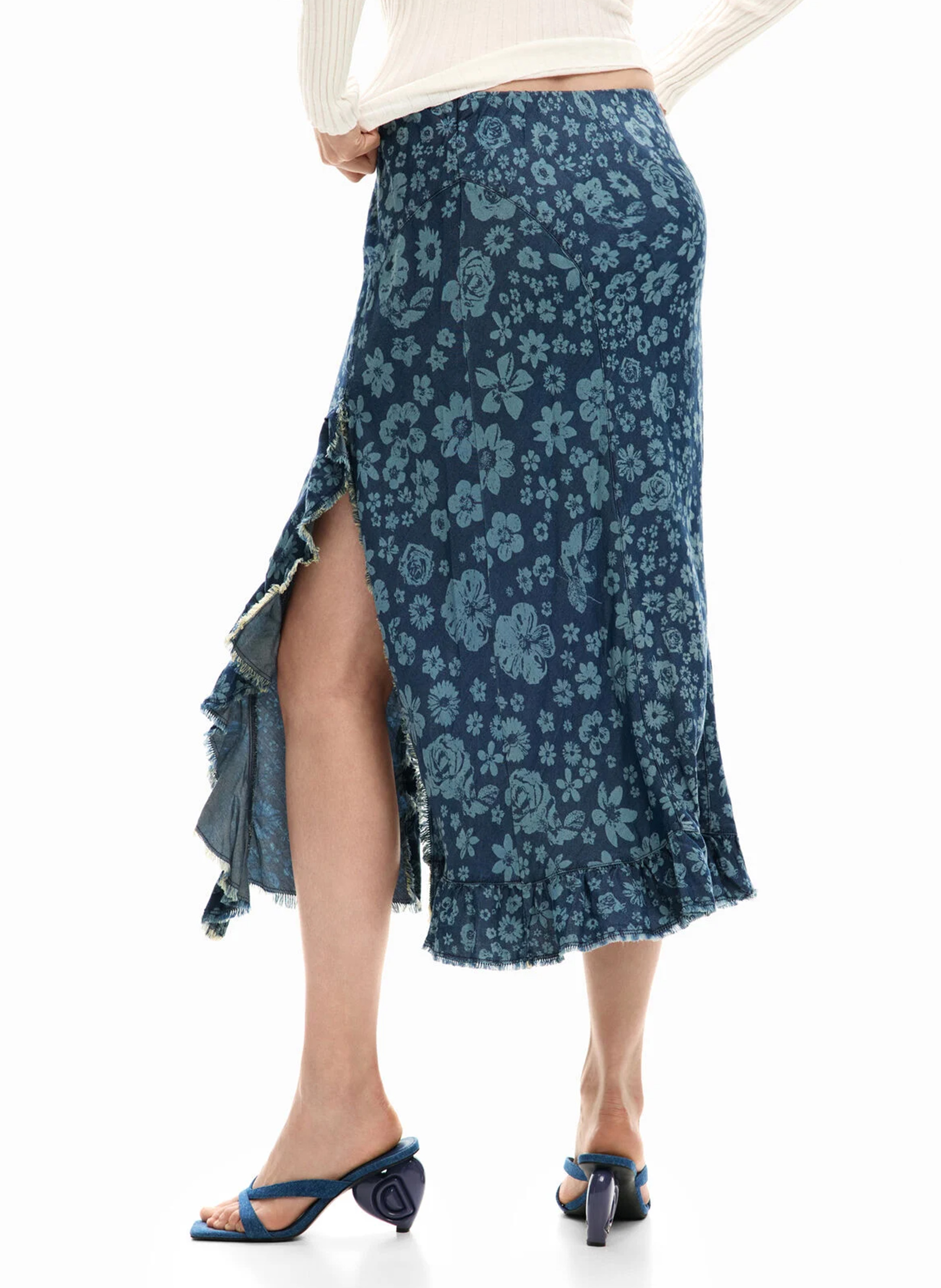 Jupe midi à imprimé fleuri  DESIGUAL Bleu
