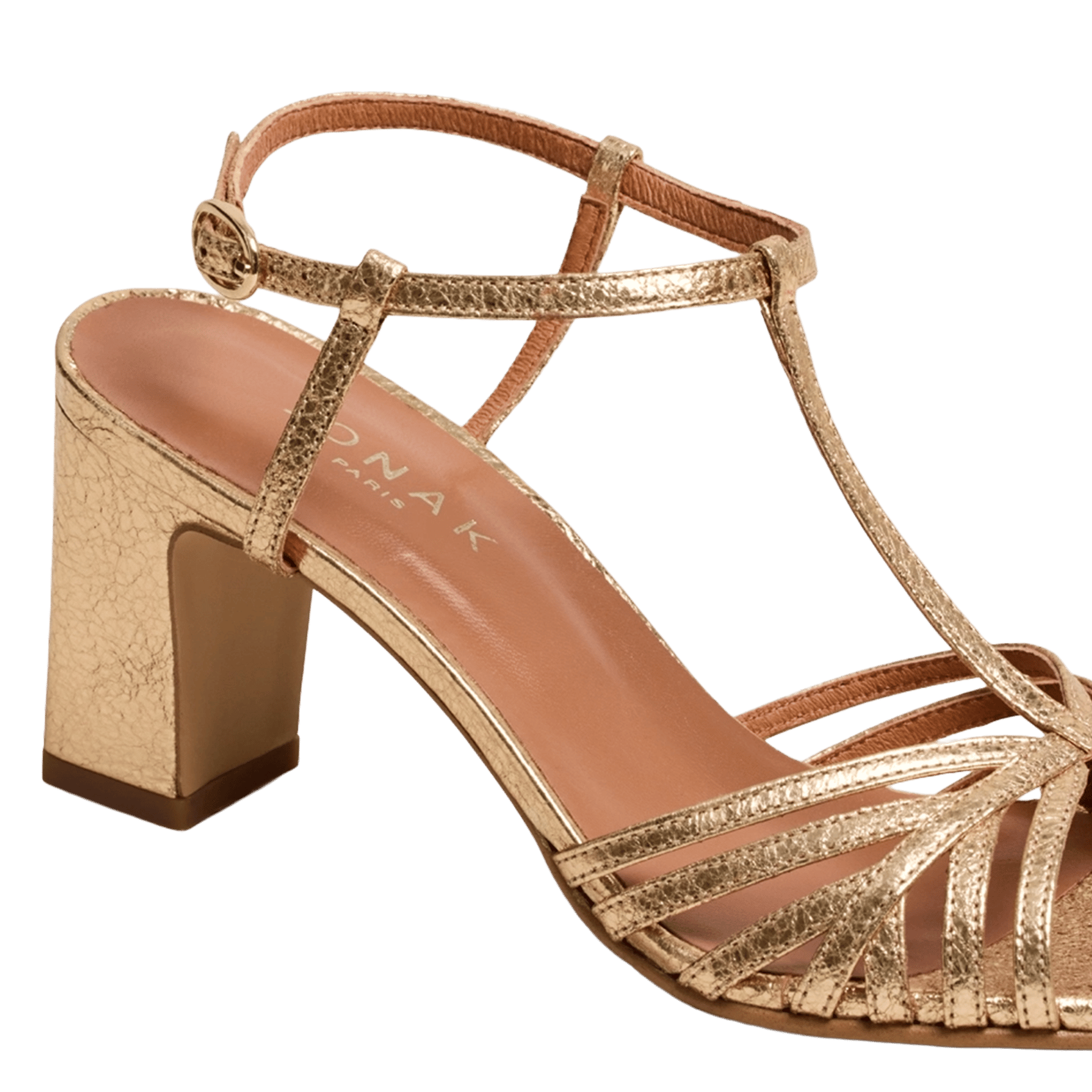 Sandales à talon en cuir métallisé JONAK Doré