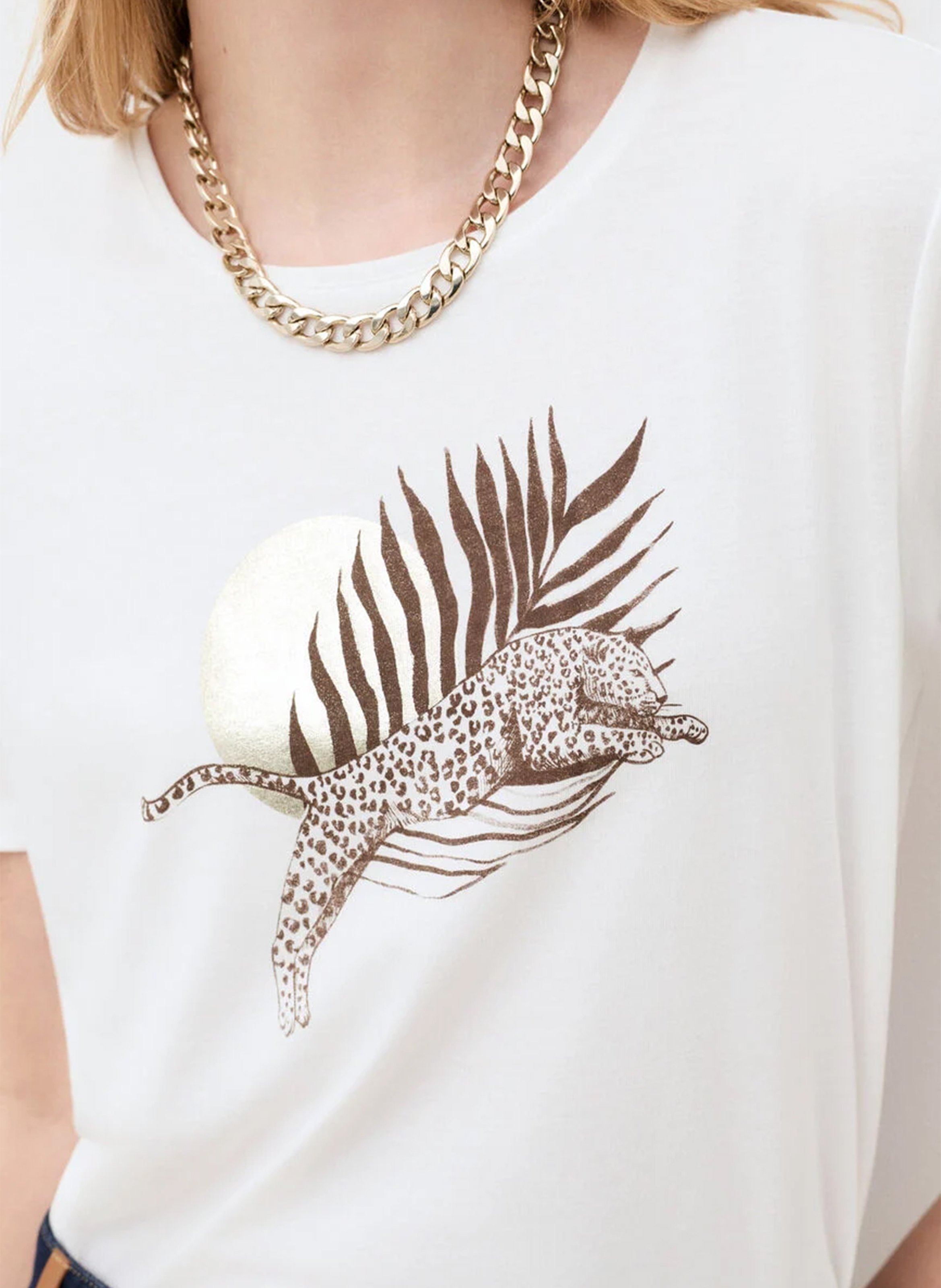 Tee-shirt oversize col rond en coton mélangé imprimé CAROLL Beige